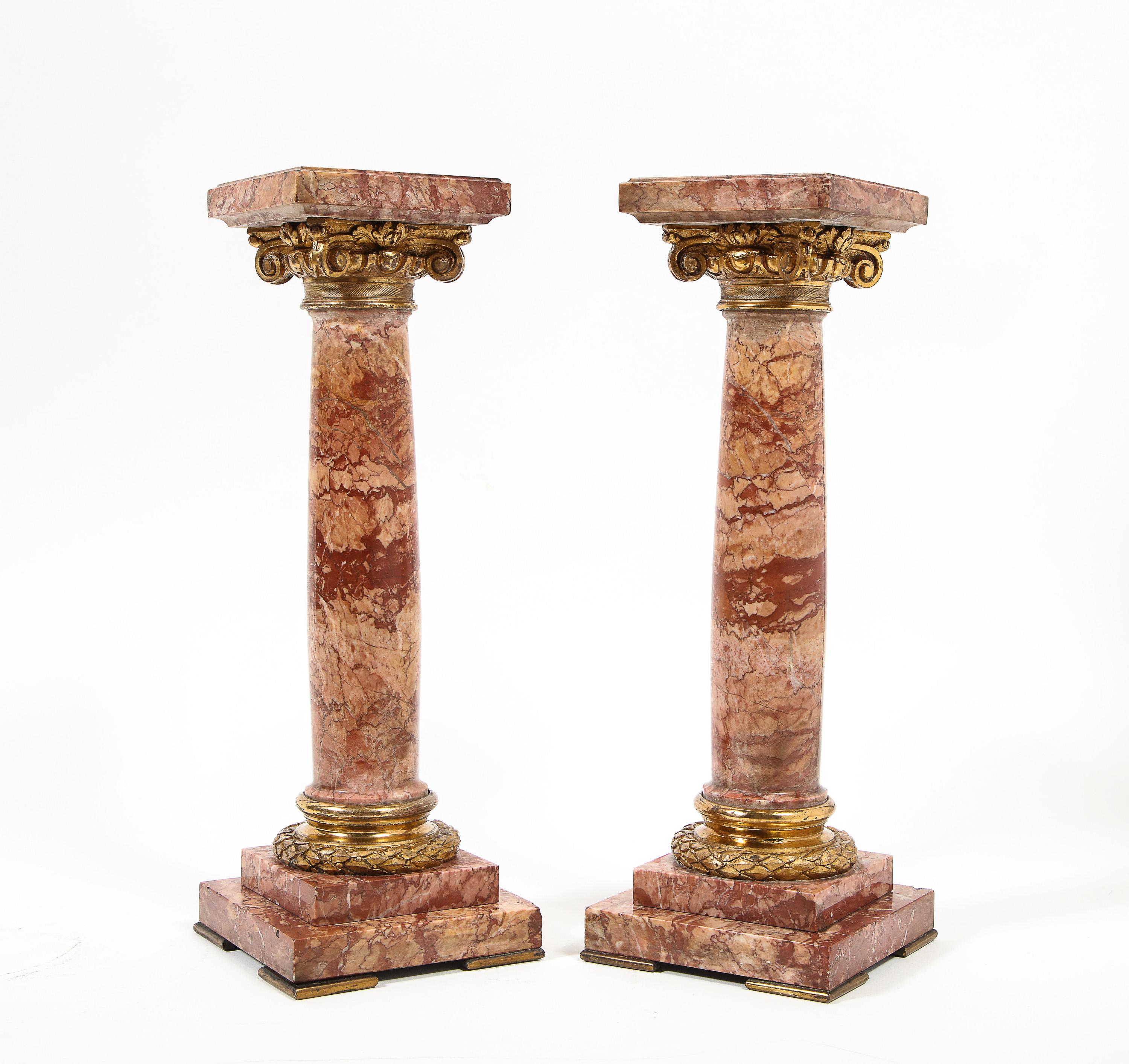 Pair of Exquisite French Ormolu Mounted Jasper Columns Pedestals, circa 1870 1