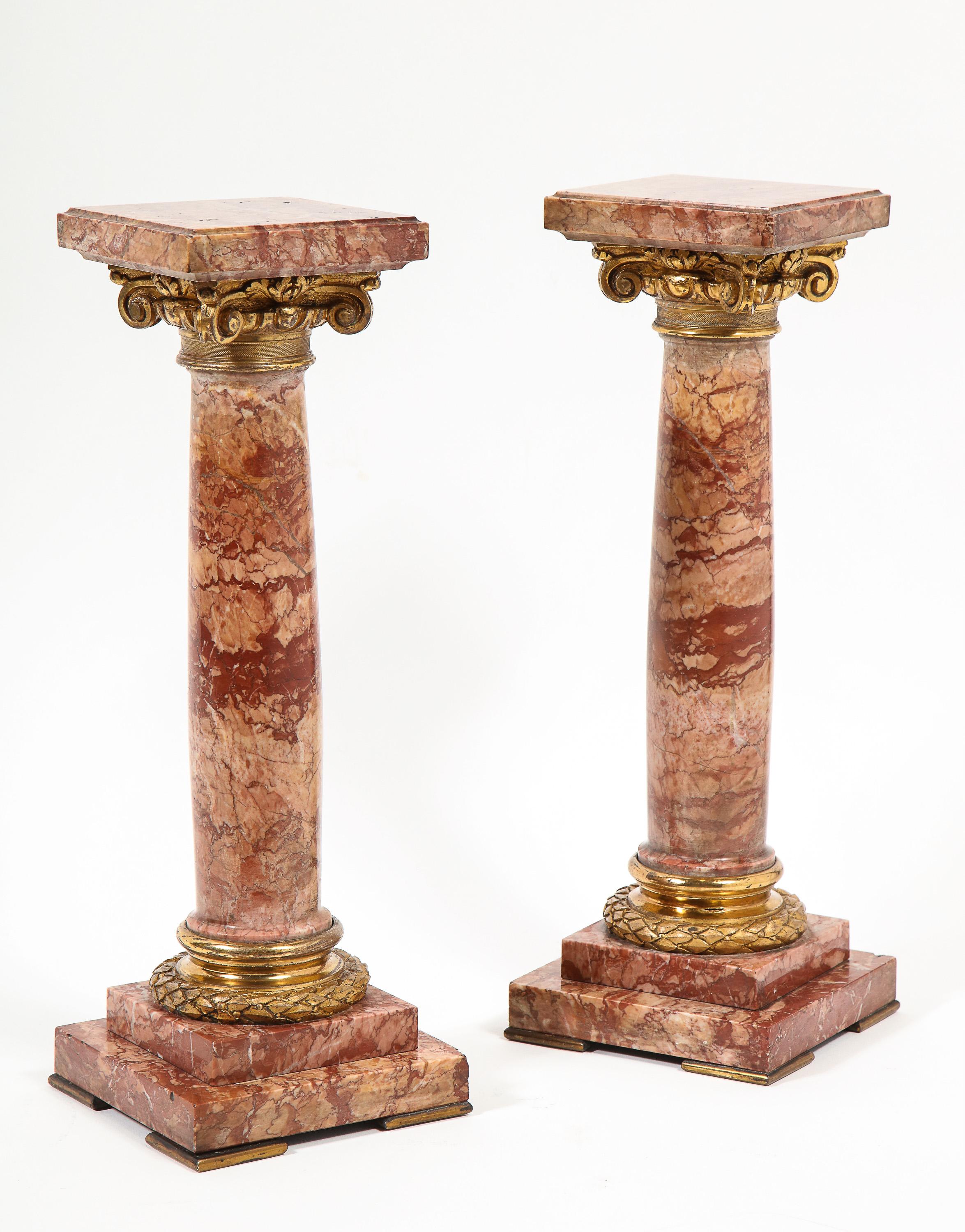 Pair of Exquisite French Ormolu Mounted Jasper Columns Pedestals, circa 1870 2