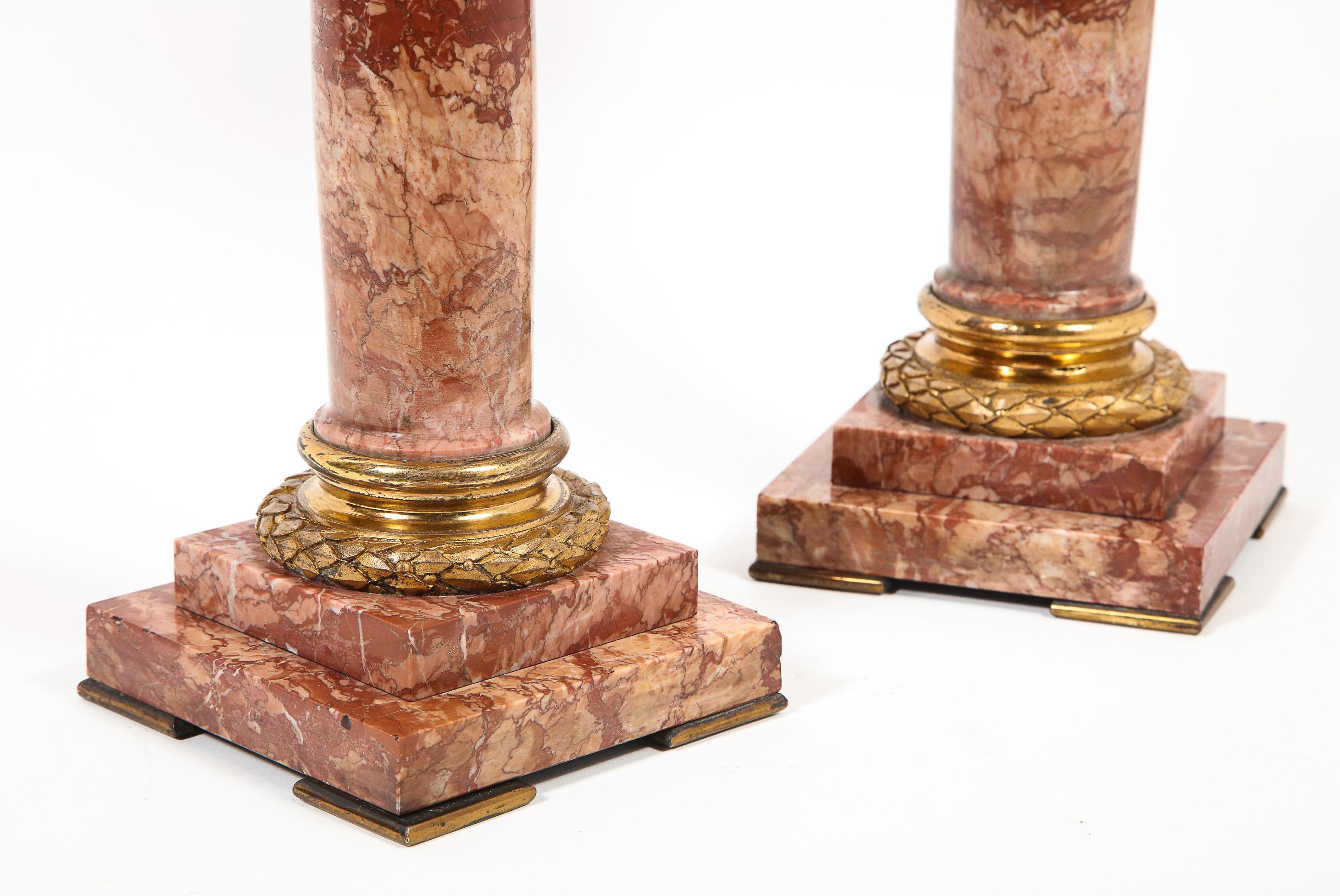 Pair of Exquisite French Ormolu Mounted Jasper Columns Pedestals, circa 1870 3