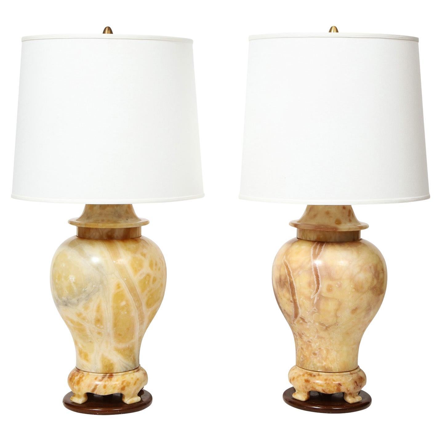 Pair of Exquisite Marble Ginger Jar Table Lamps 1960s