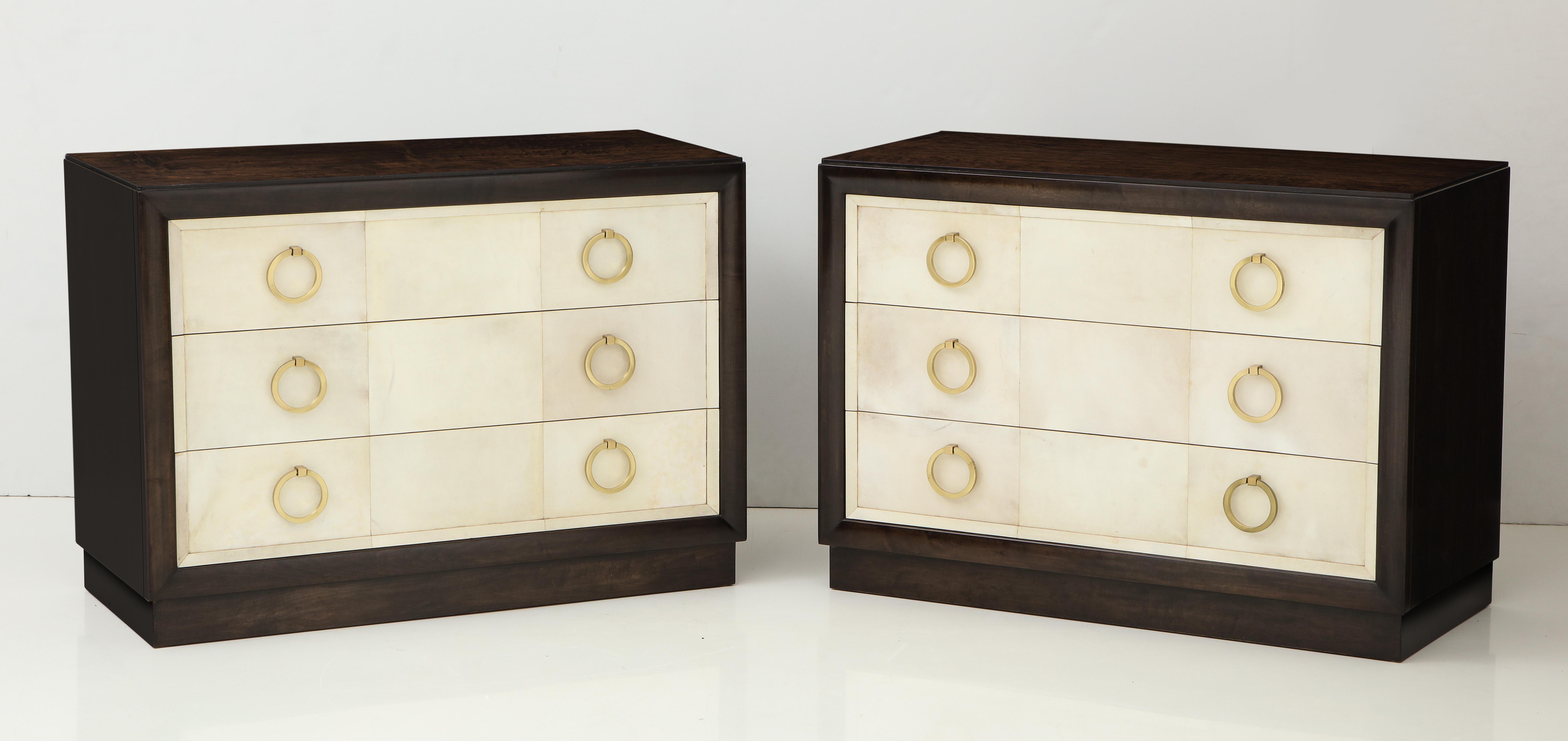 Pair of Exquisite Parchment Dressers by T H Robsjohn Gibbings (Lackiert)