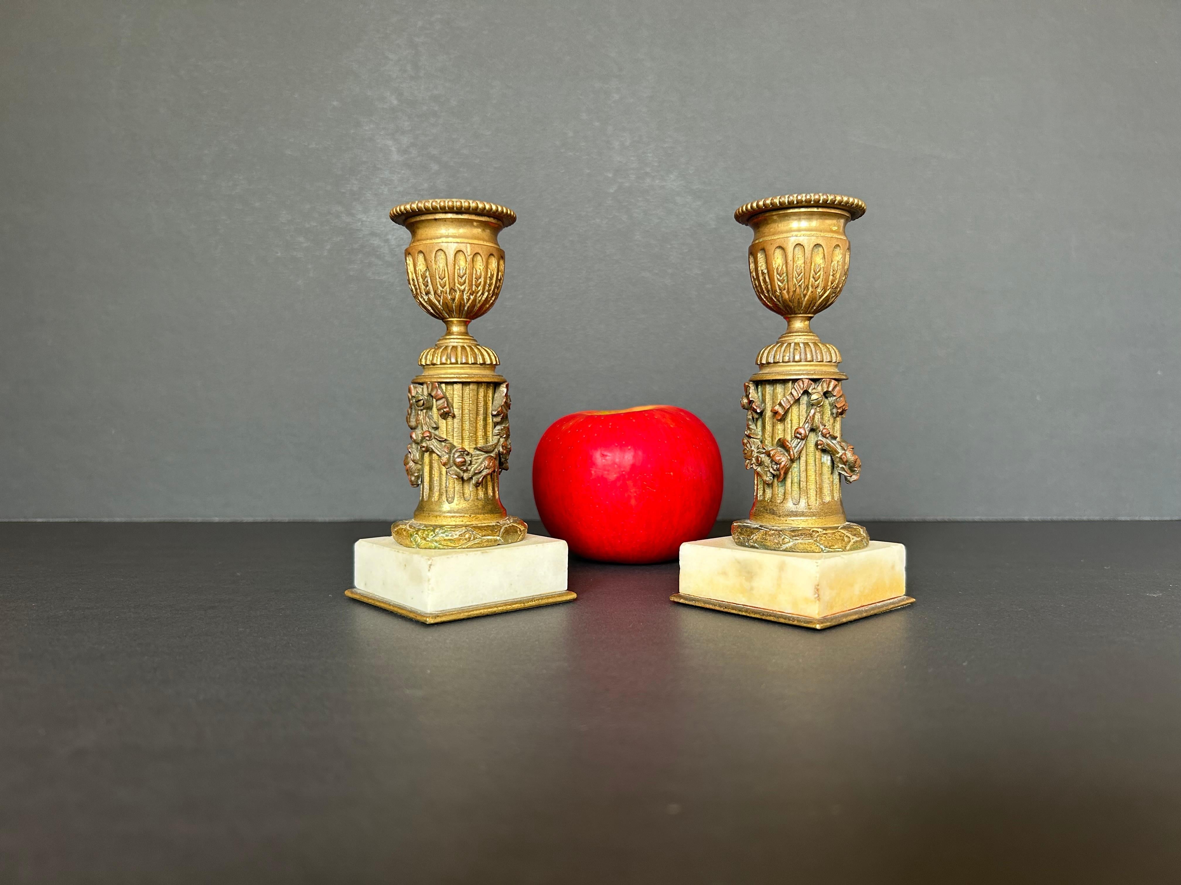 Pair of Exquisite Petite Empire Candlesticks For Sale 3
