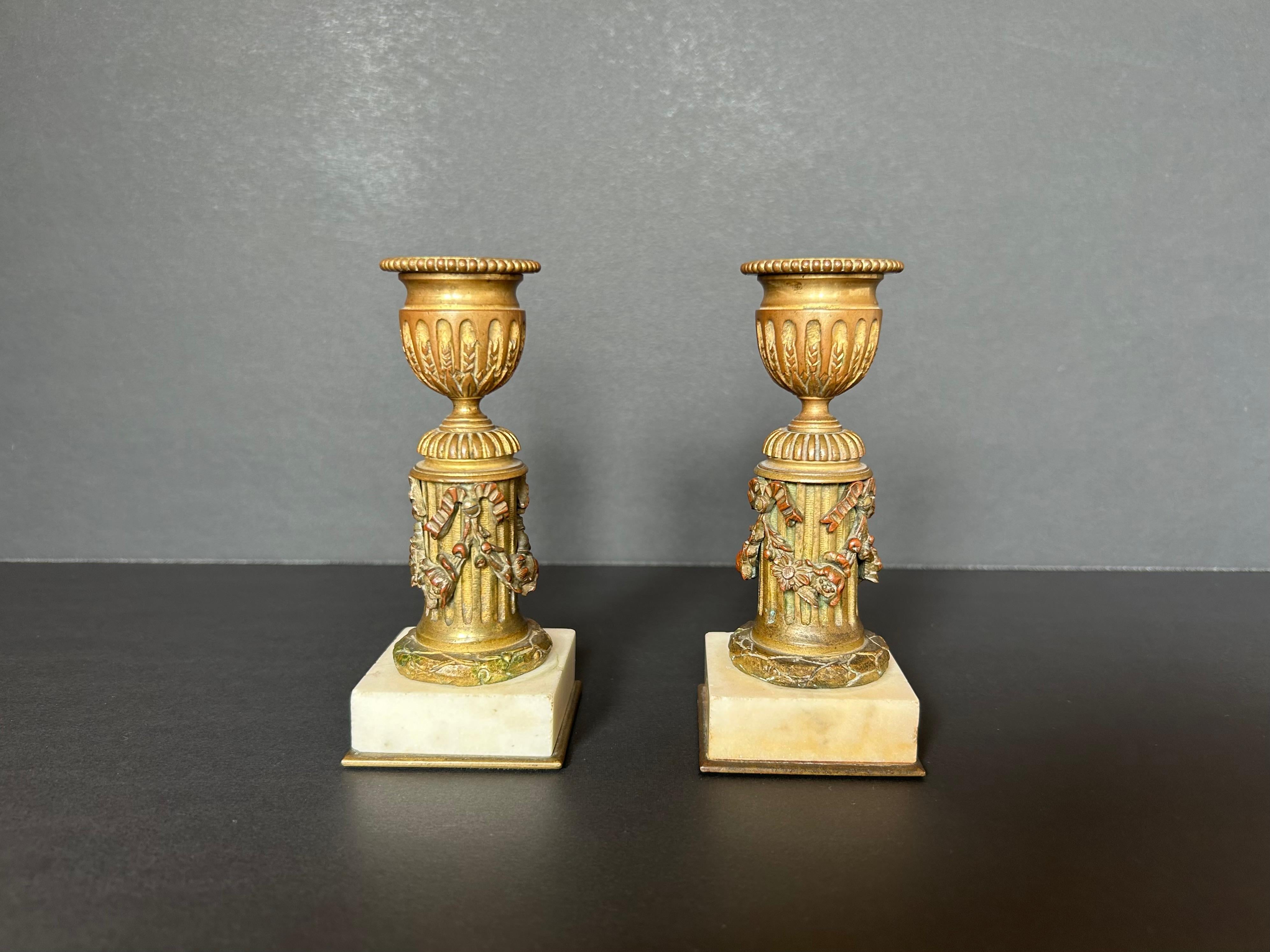 French Pair of Exquisite Petite Empire Candlesticks For Sale