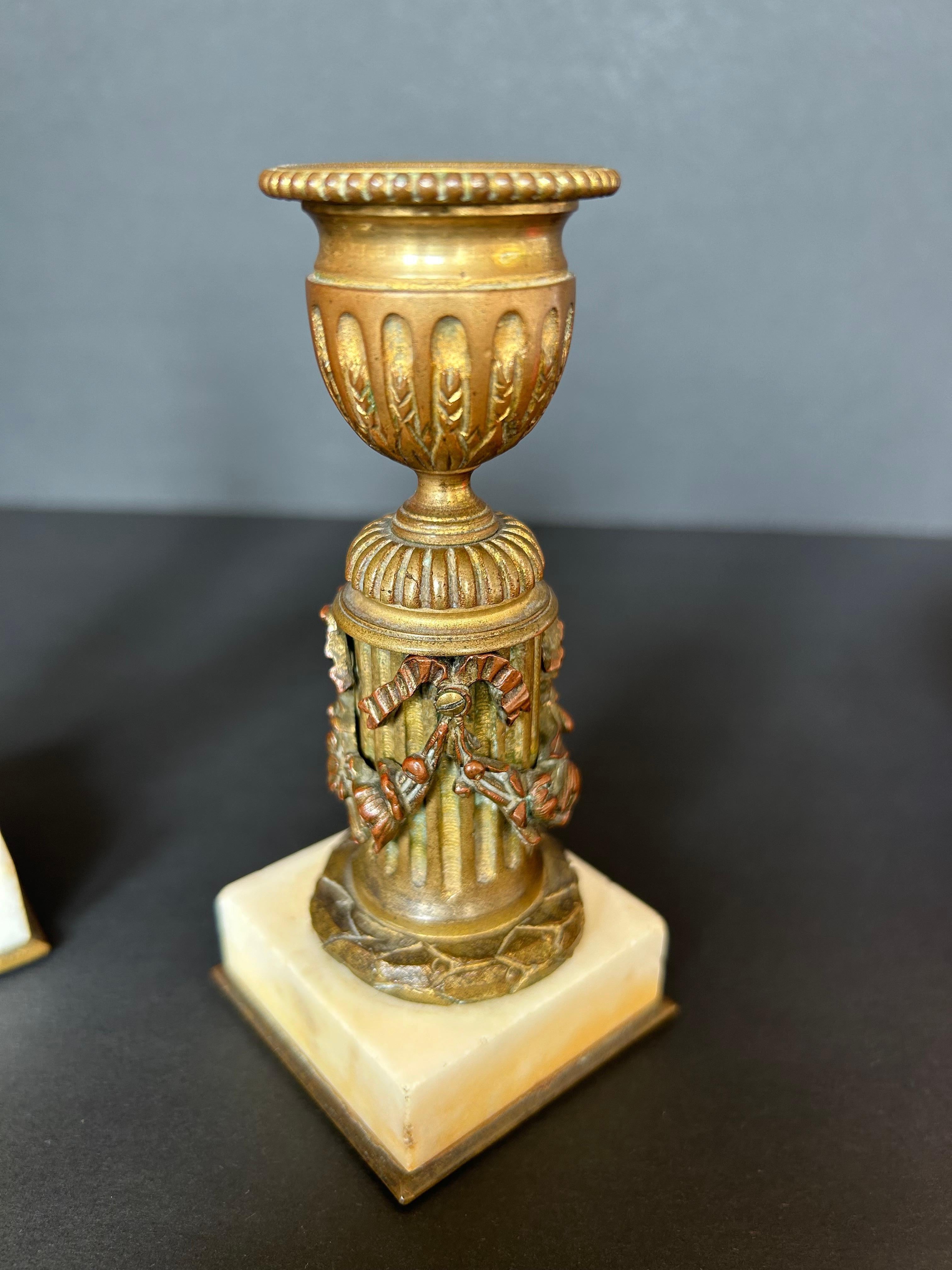 Pair of Exquisite Petite Empire Candlesticks In Good Condition For Sale In Toronto, CA