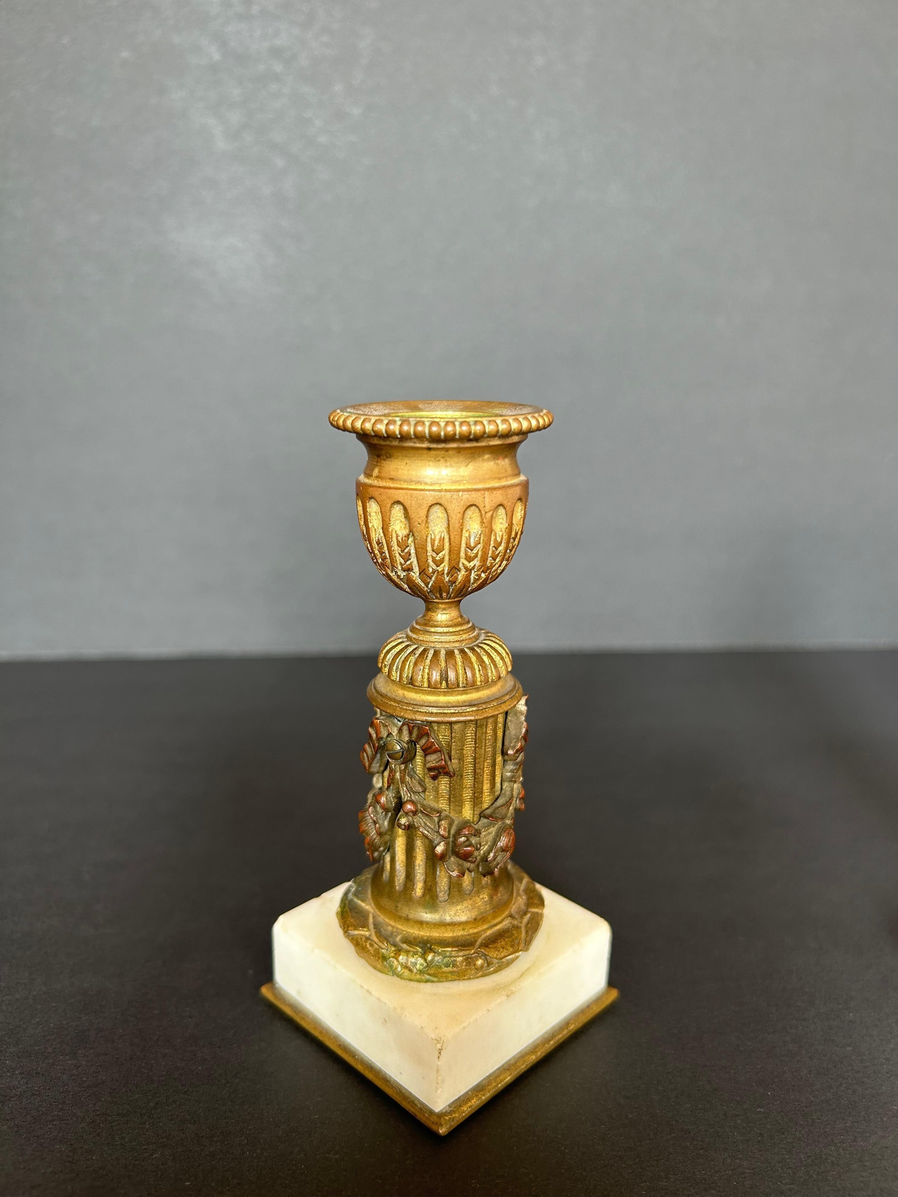 Bronze Pair of Exquisite Petite Empire Candlesticks For Sale