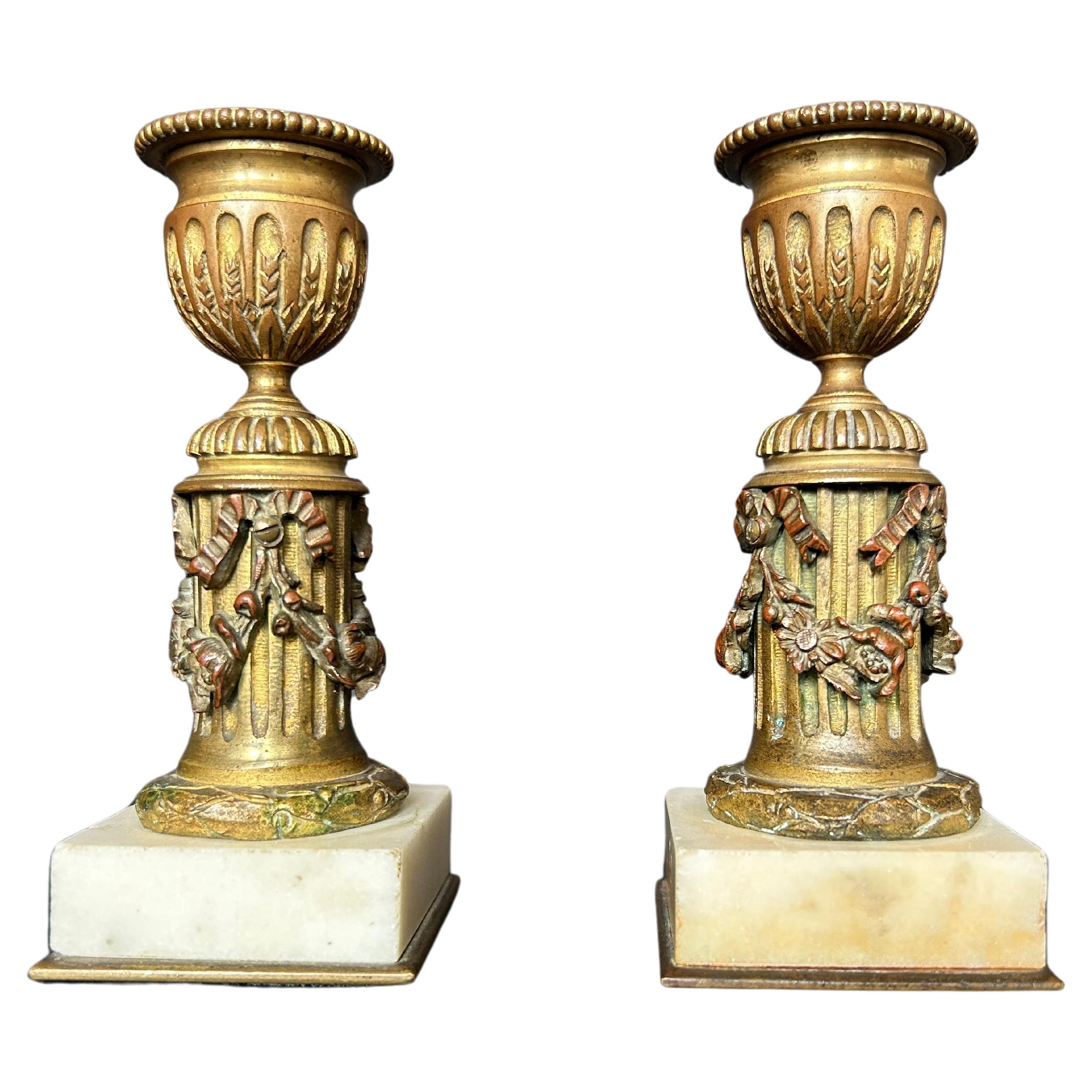 Pair of Exquisite Petite Empire Candlesticks For Sale