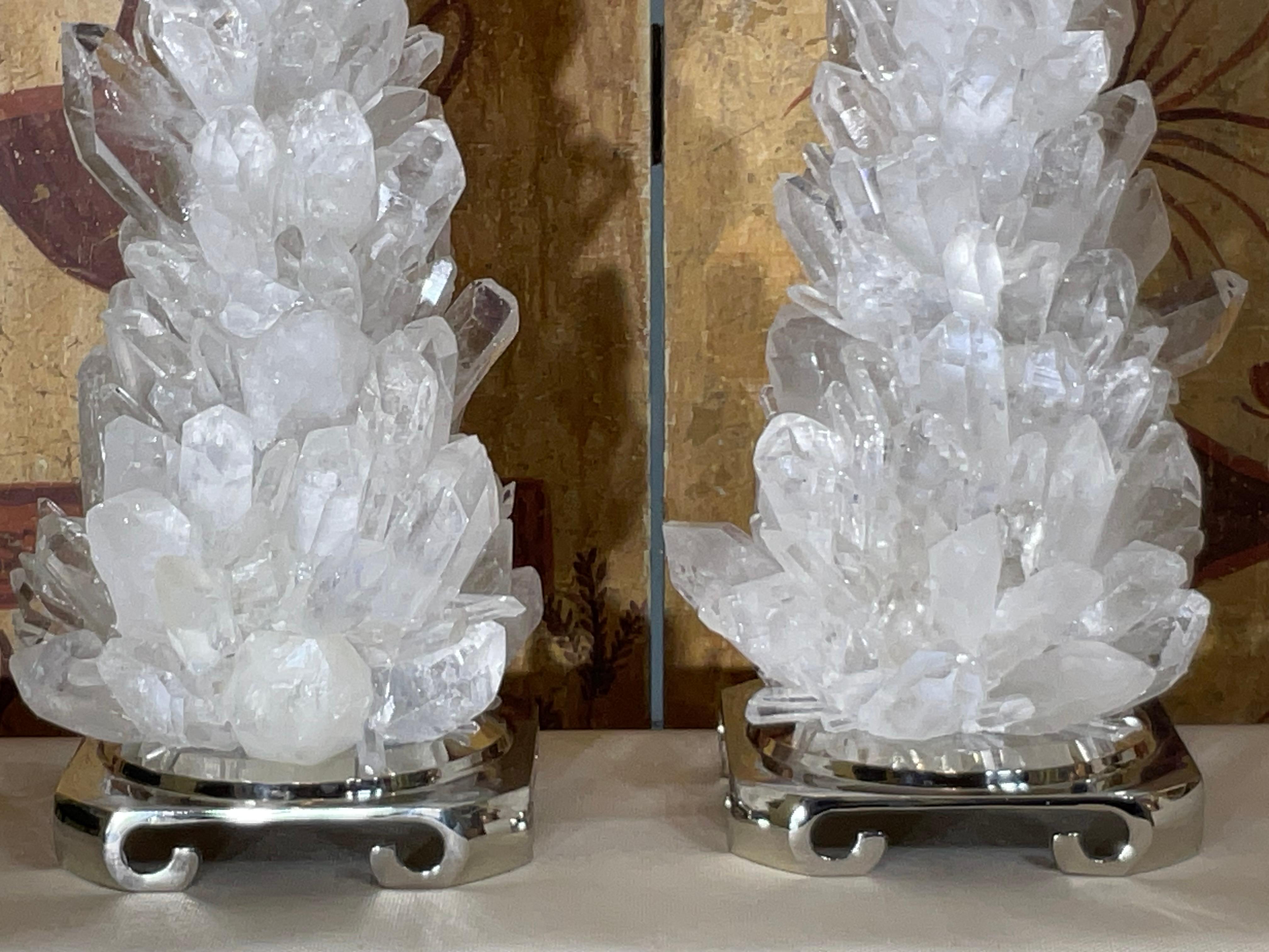 Coppia di squisite lampade da tavolo in cristallo di rocca e quarzo di Joseph Malekan in vendita 8
