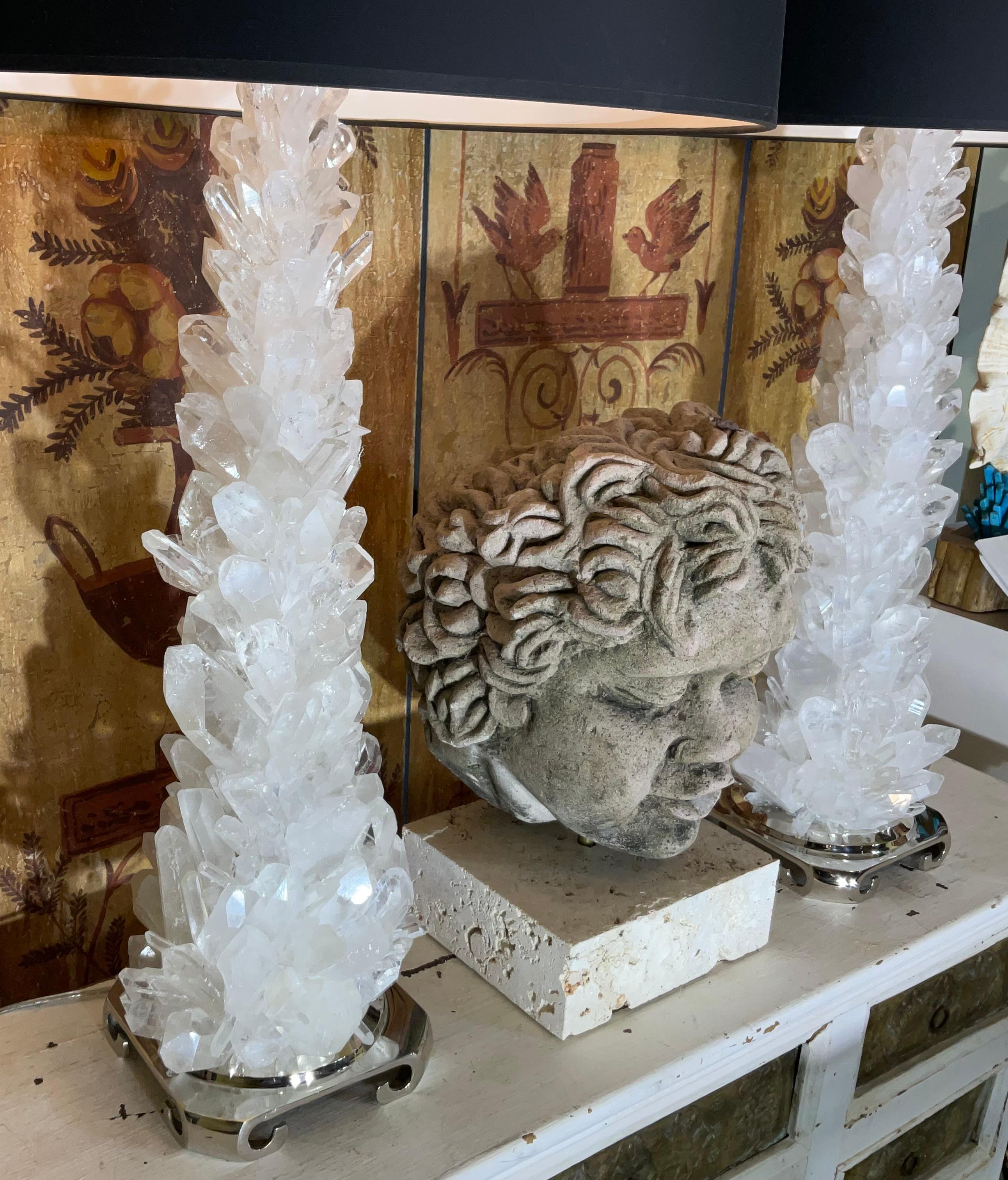 Coppia di squisite lampade da tavolo in cristallo di rocca e quarzo di Joseph Malekan In condizioni buone in vendita a Delray Beach, FL
