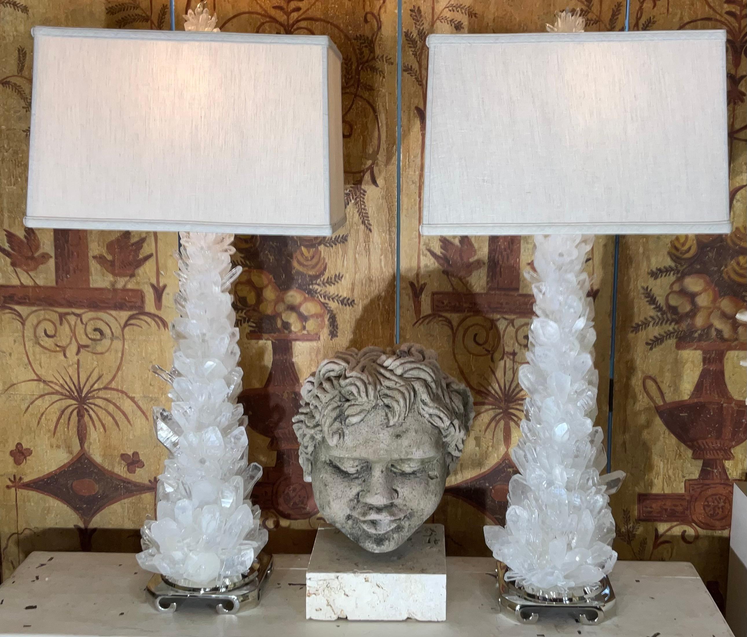 XXI secolo e contemporaneo Coppia di squisite lampade da tavolo in cristallo di rocca e quarzo di Joseph Malekan in vendita