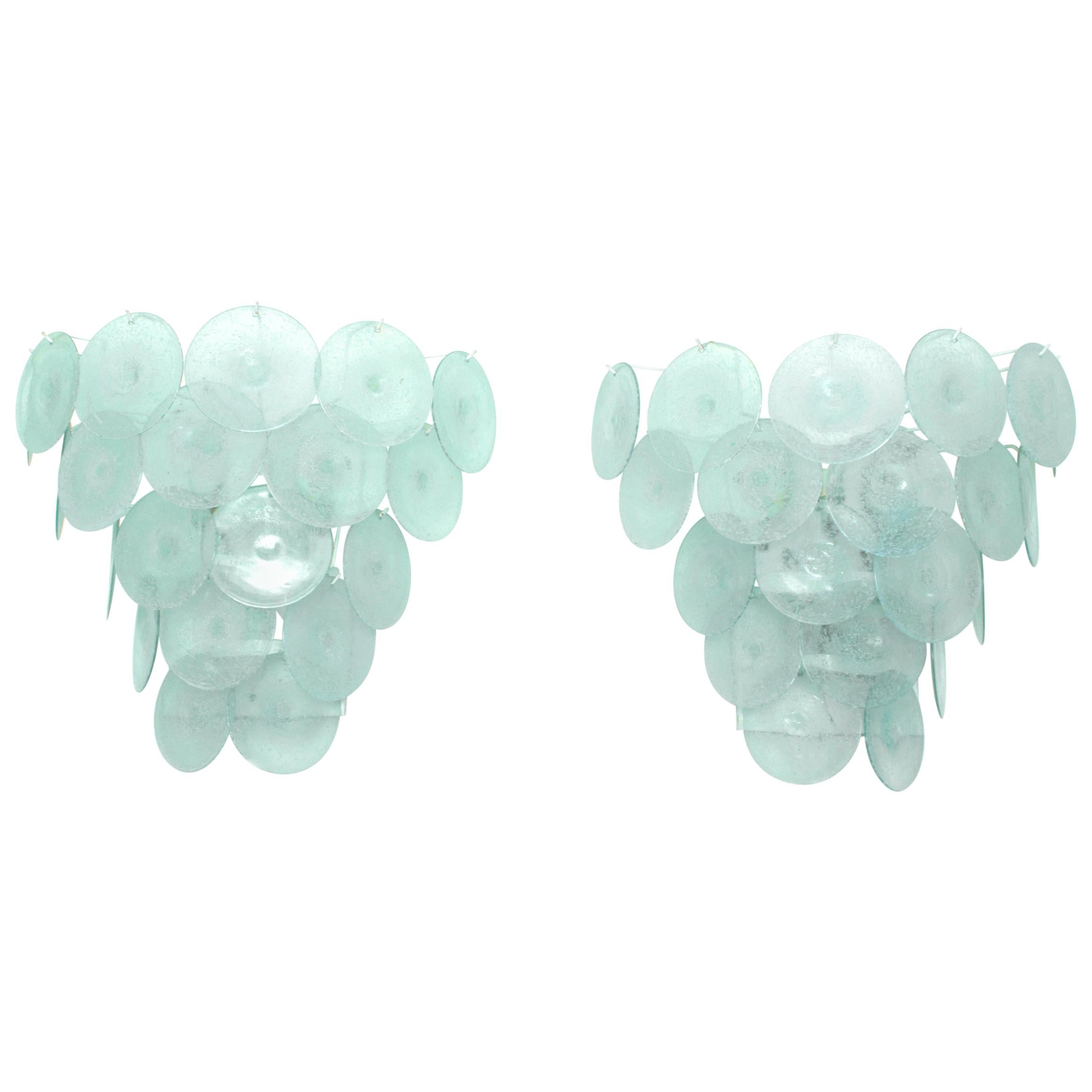 Pair of Extra Large 20 Disc Wall Sconces by Vistosi. Murano, Italy C.1960 For Sale