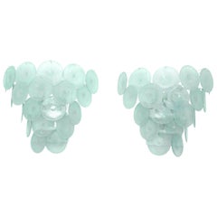 Pair of Extra Large 20 Disc Wall Sconces by Vistosi. Murano, Italy C.1960