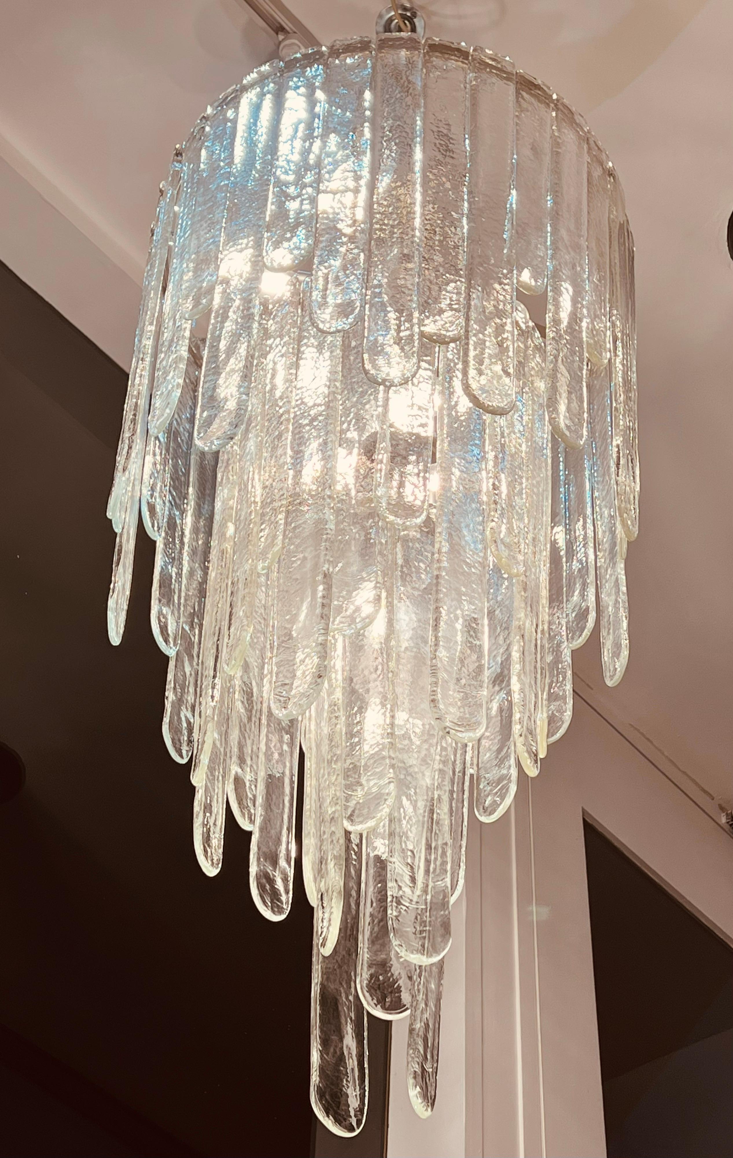 Italian Pair of Extra Large 3 Tiered Murano Mazzega Chandeliers
