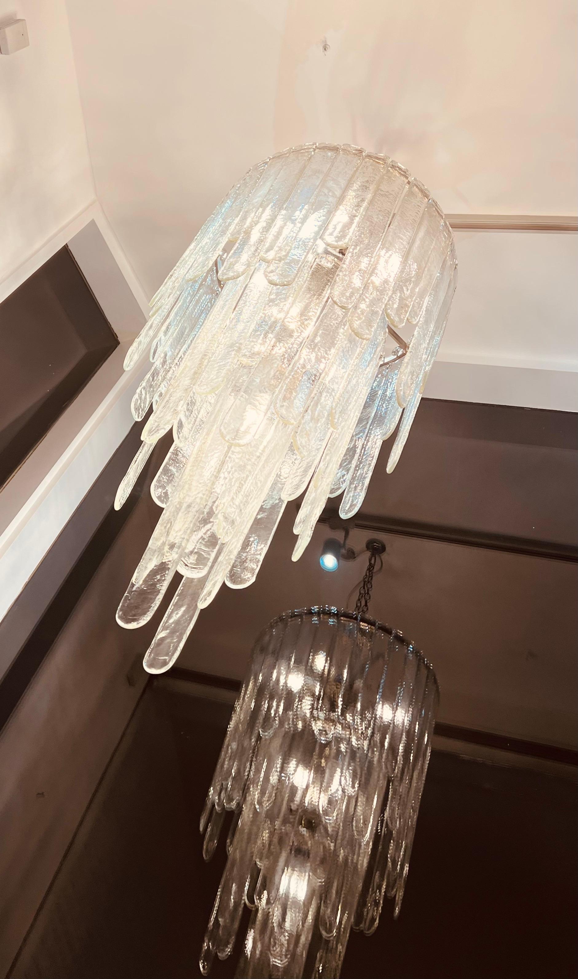 Hand-Crafted Pair of Extra Large 3 Tiered Murano Mazzega Chandeliers