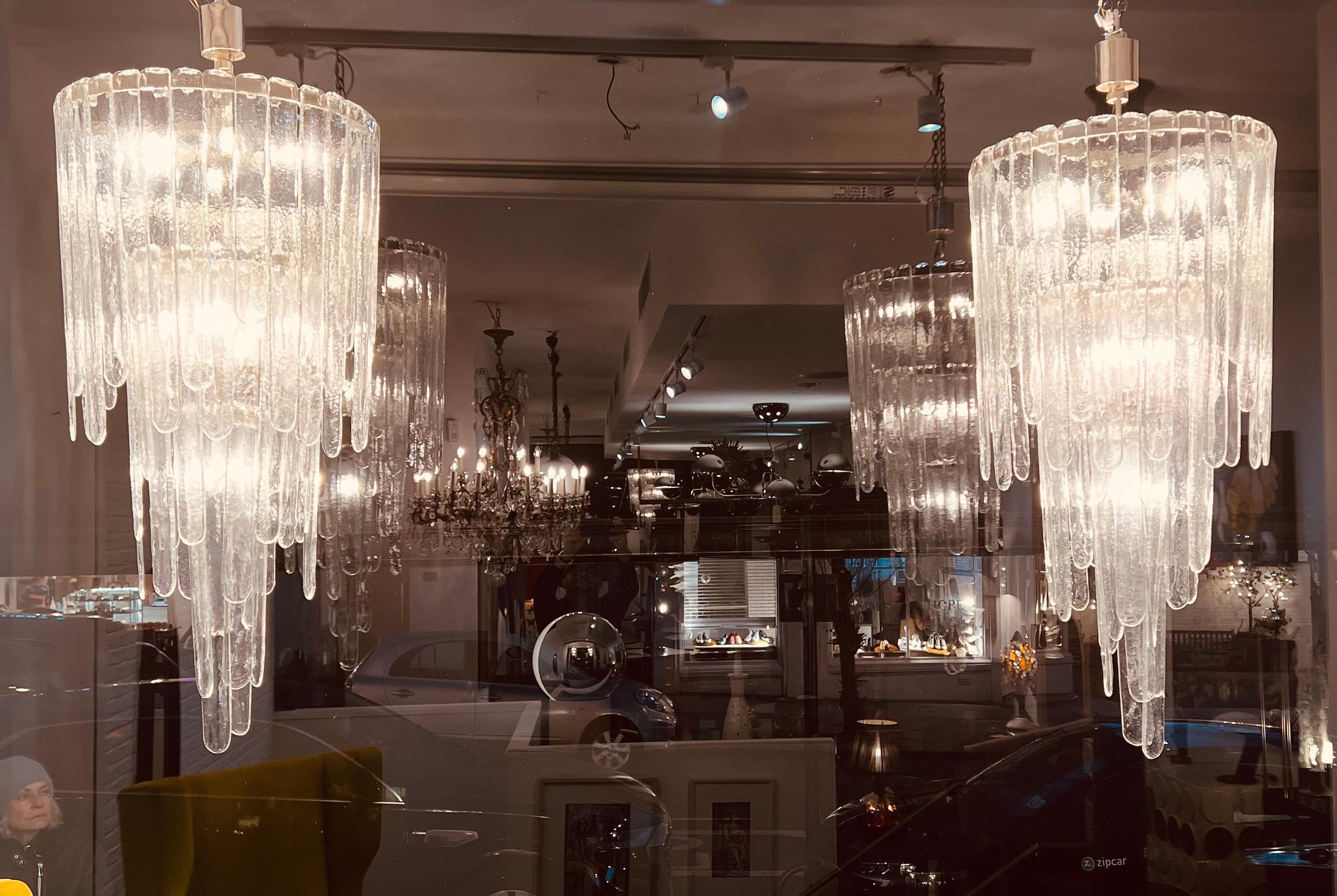 Pair of Extra Large 3 Tiered Murano Mazzega Chandeliers In Excellent Condition In London, GB