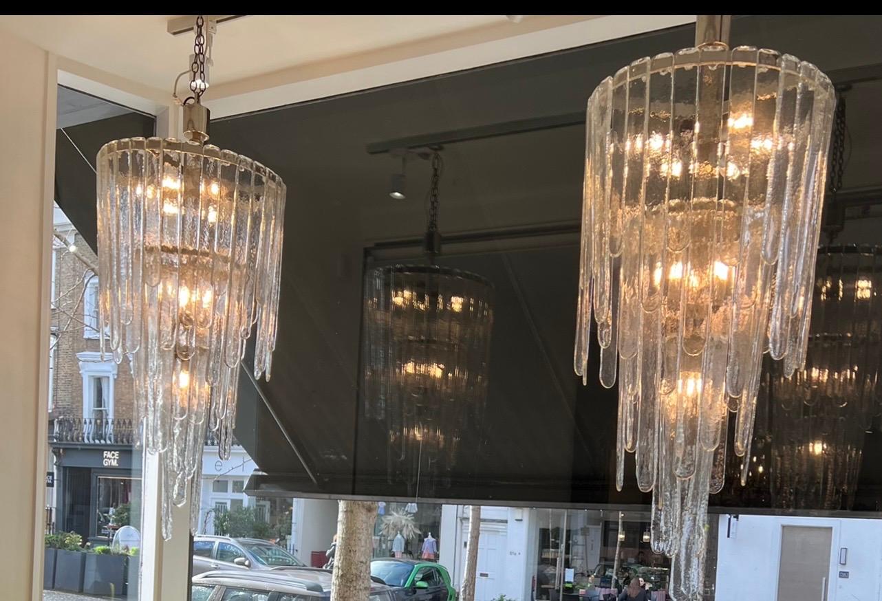Mid-20th Century Pair of Extra Large 3 Tiered Murano Mazzega Chandeliers