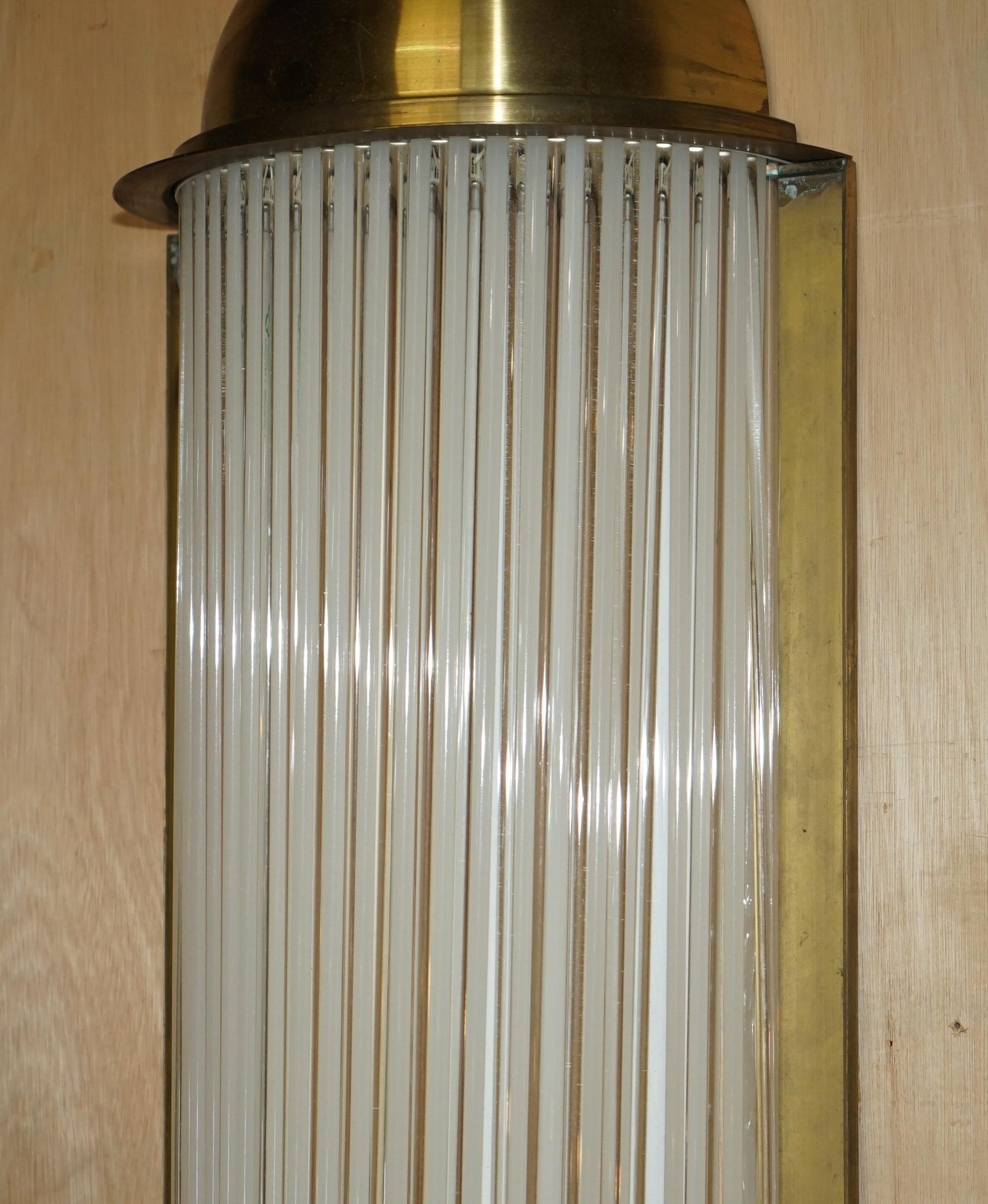 PAIR OF EXTRA LARGE ART DECO STYLE BRASS GLASS Genet & Michon WALL SCONCES Lightss en vente 7