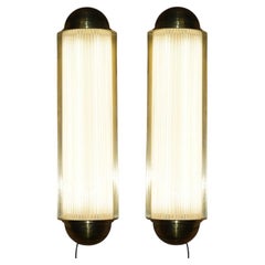 PAIR OF EXTRA LARGE ART DECO STYLE BRASS GLASS Genet & Michon WALL SCONCES Lightss