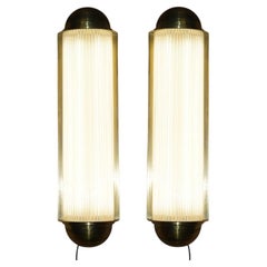 PAIR OF EXTRA LARGE ART DECO STYLE BRASS GLASS GENET-MICHON WALL SCONCES LIGHTs