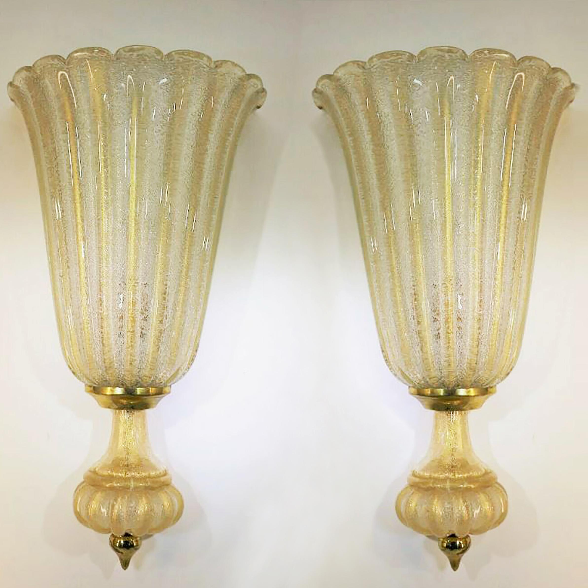 Mid-Century Modern Pair of Extra Large Barovier & Toso Wall Lights with Label
