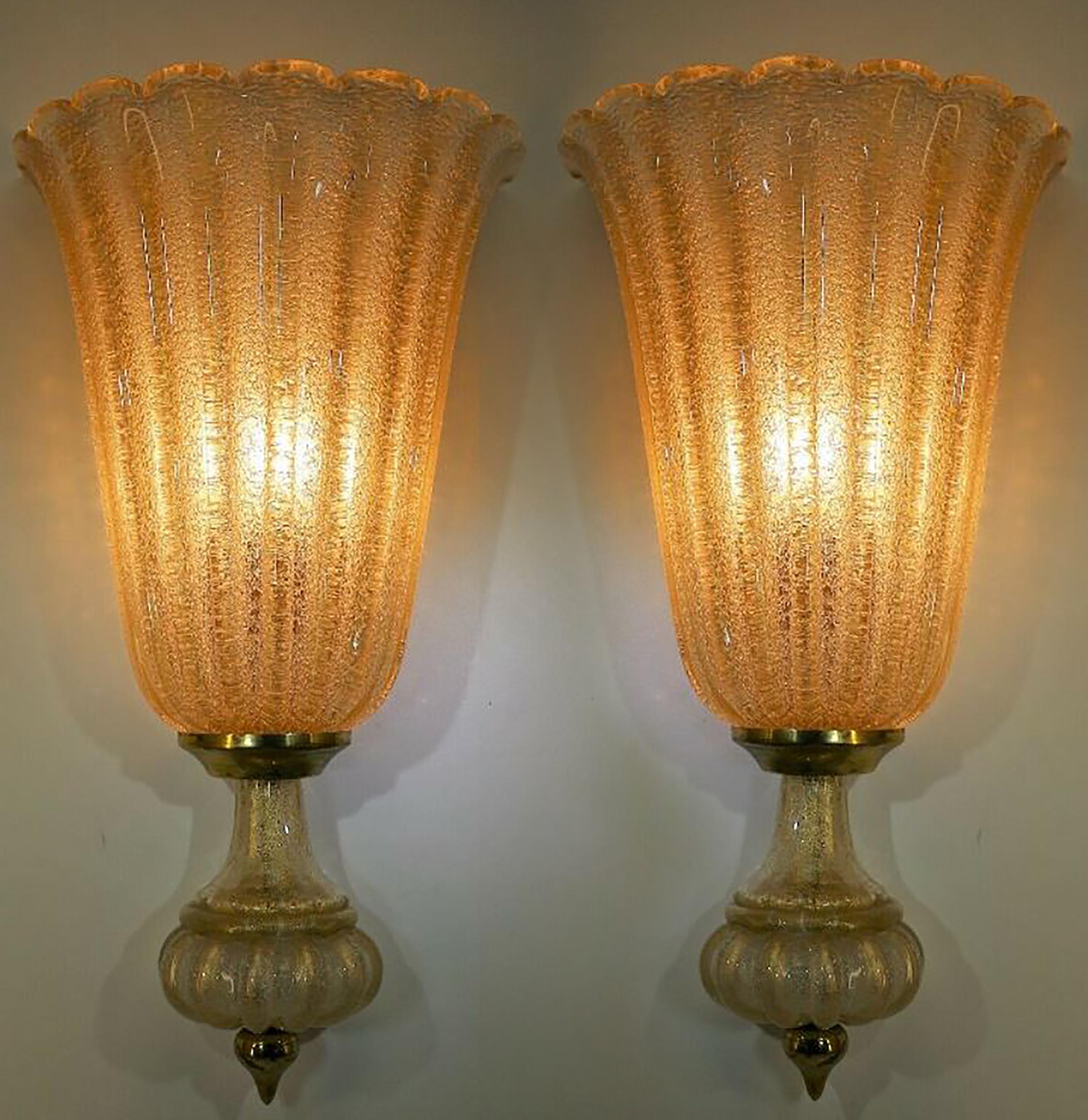 Italian Pair of Extra Large Barovier & Toso Wall Lights with Label