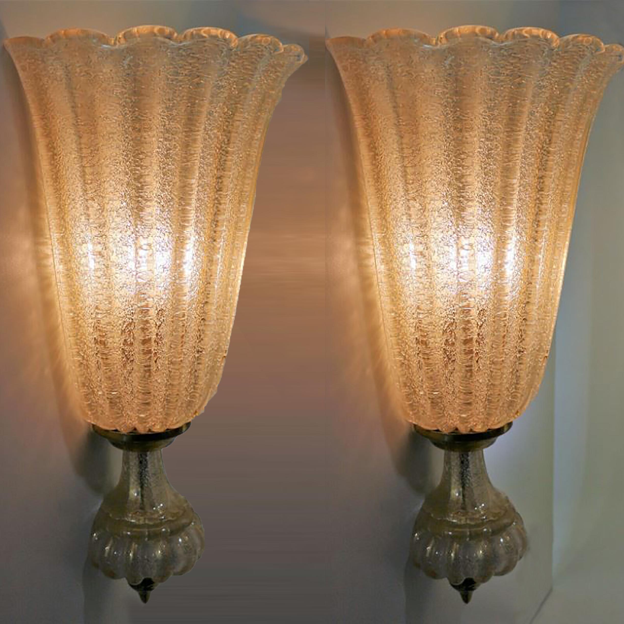 Brass Pair of Extra Large Barovier & Toso Wall Lights with Label