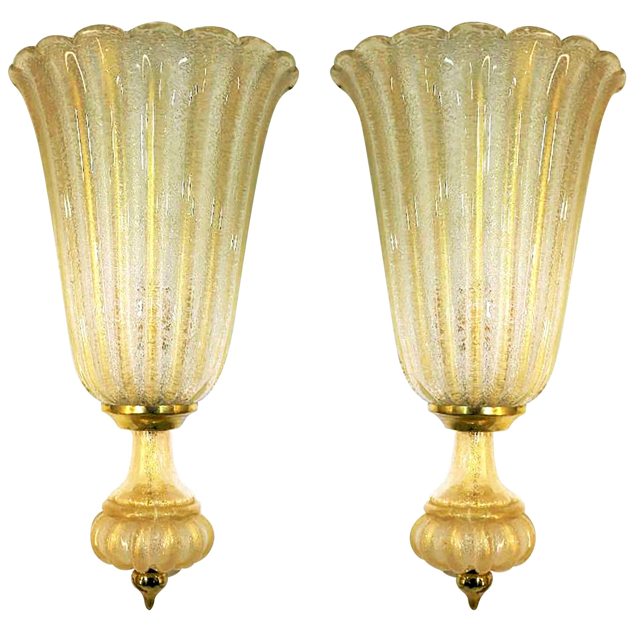Pair of Extra Large Barovier & Toso Wall Lights with Label