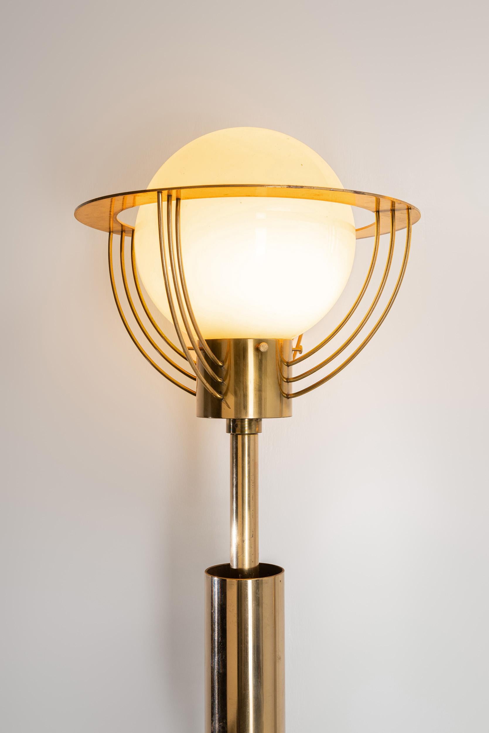 European Pair of Extra Large Brass and Opal Glass Wall Lamps, Europe 1960s For Sale
