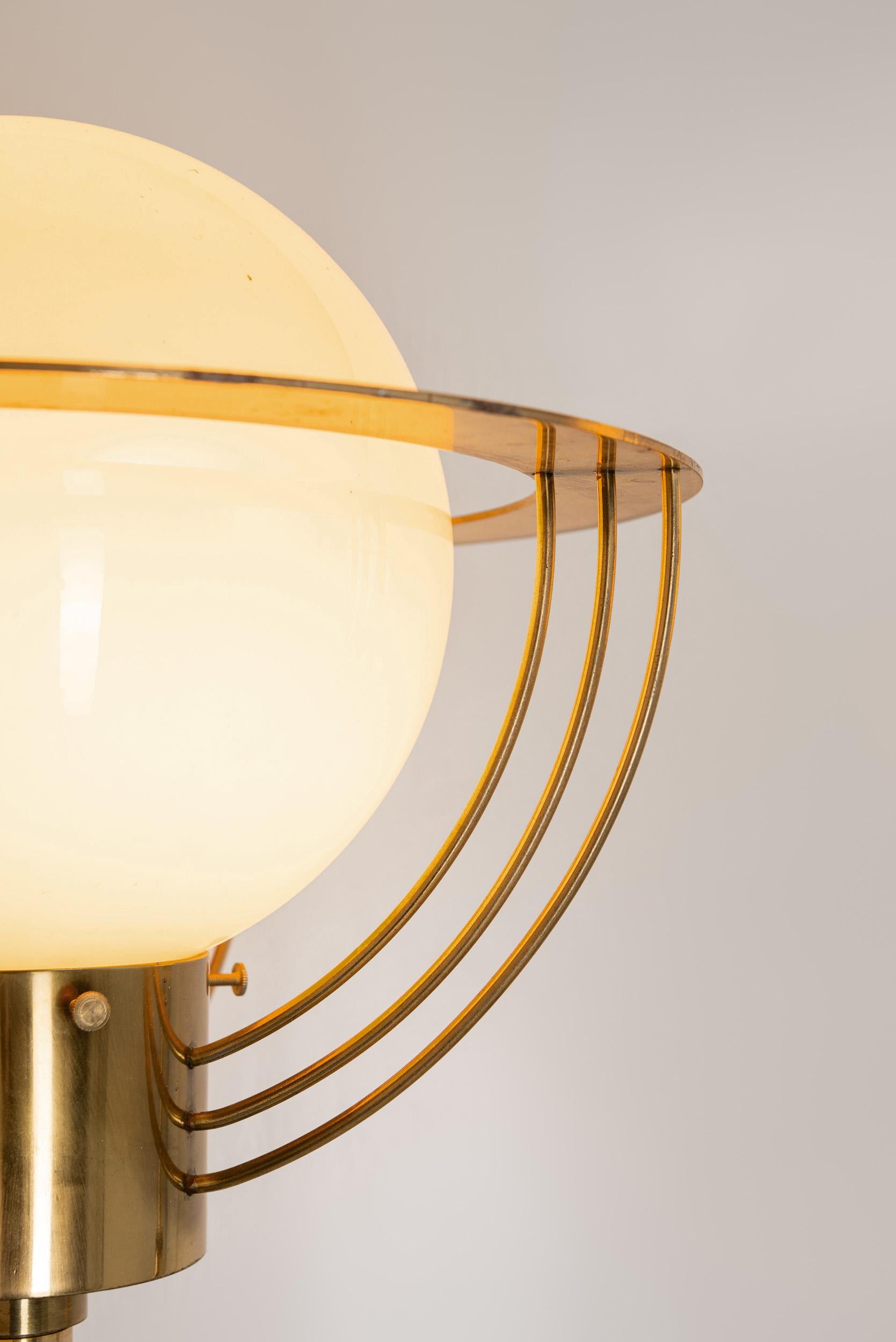 Pair of Extra Large Brass and Opal Glass Wall Lamps, Europe 1960s In Good Condition For Sale In Utrecht, NL