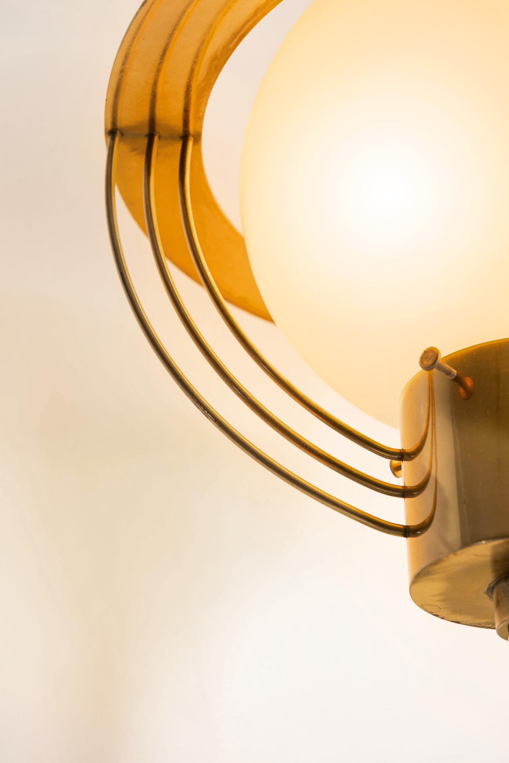 Mid-20th Century Pair of Extra Large Brass and Opal Glass Wall Lamps, Europe 1960s For Sale