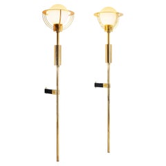 Pair of Extra Large Brass and Opal Glass Wall Lamps, Europe 1960s
