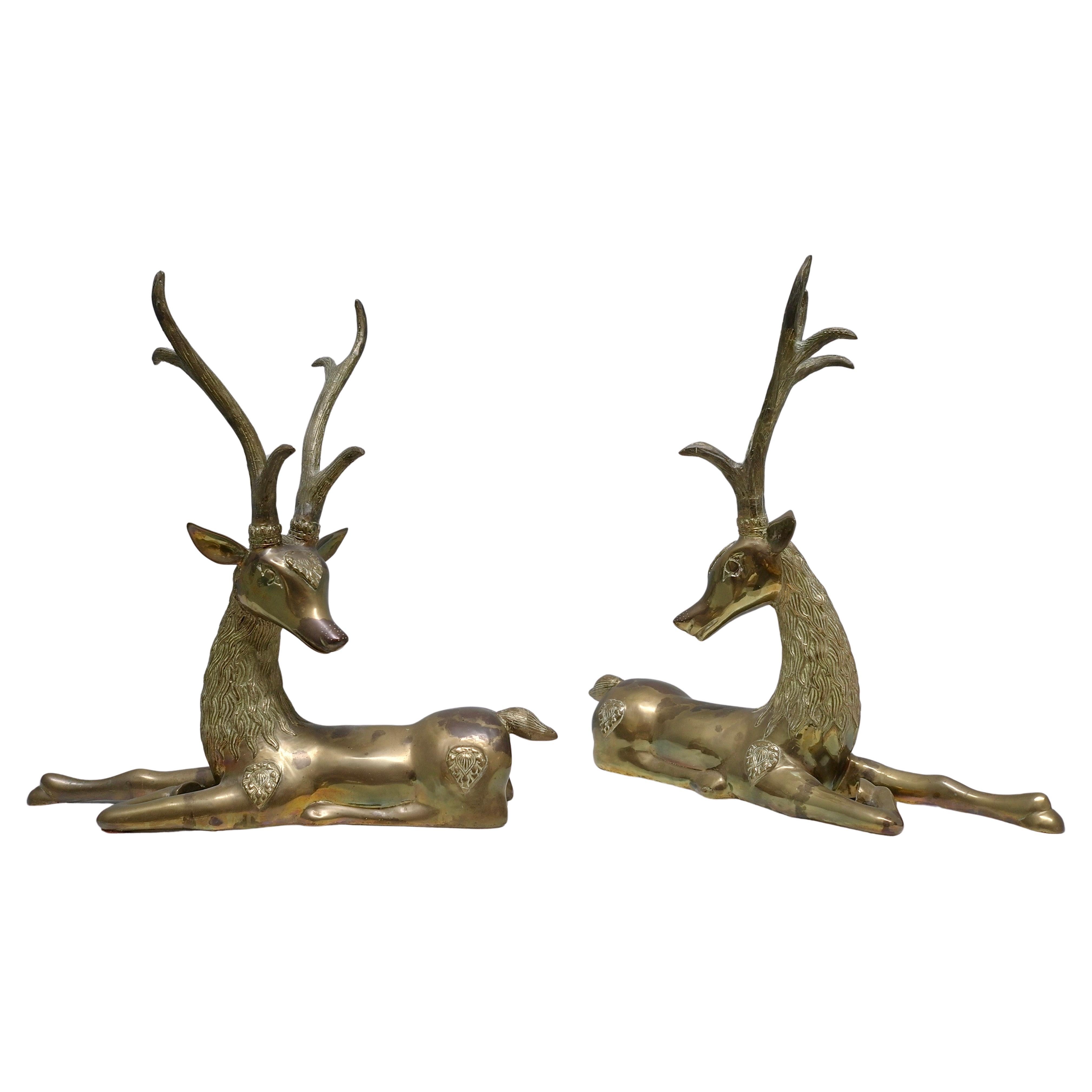Pair of Extra Large Brass Deer by Sarreid ltd, Spain 1970s