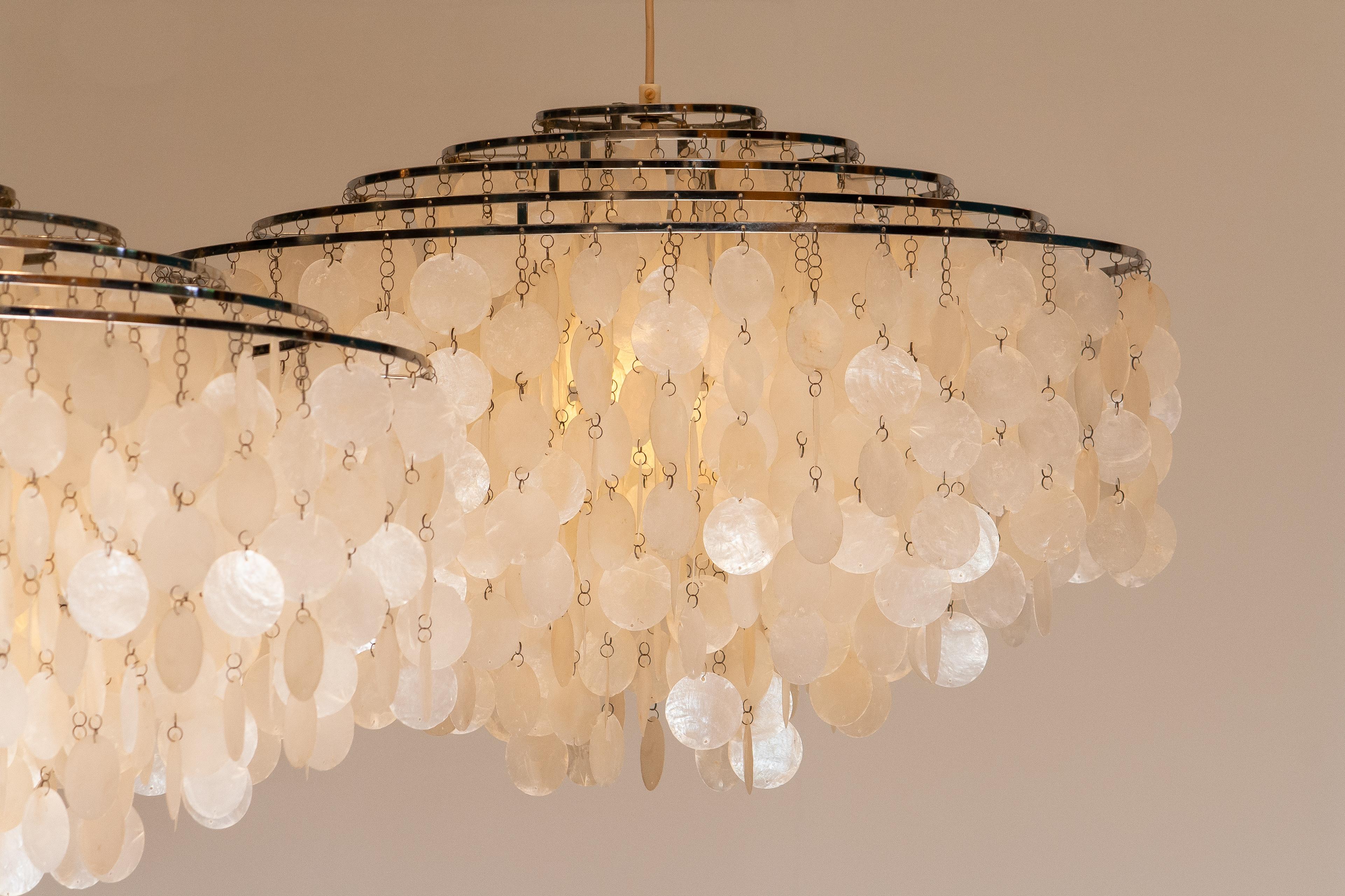 Mid-20th Century Pair of Extra Large Capiz Shell Chandeliers by Verner Panton for Luber AG. Swiss