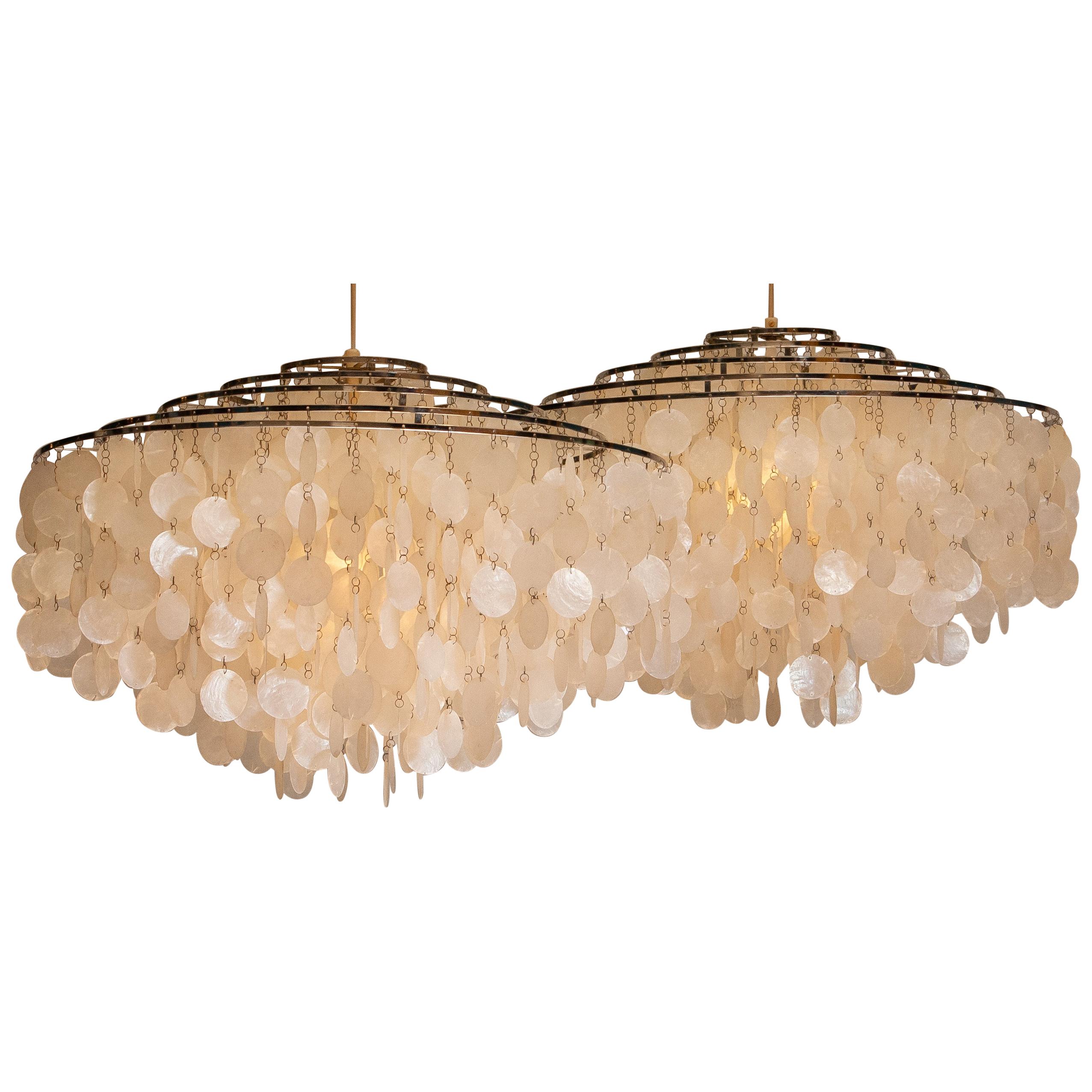 Pair of Extra Large Capiz Shell Chandeliers by Verner Panton for Luber AG. Swiss