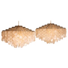 Retro Pair of Extra Large Capiz Shell Chandeliers by Verner Panton for Luber AG. Swiss