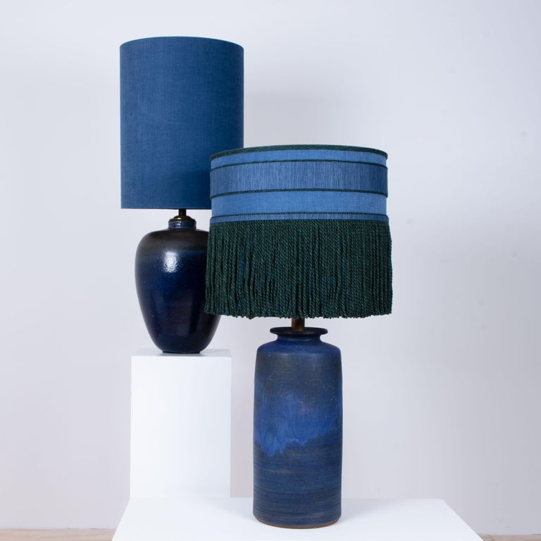 Pair Of Extra Large Ceramic Table Lamps With Custom Made Lampshades René Houben For At 1stdibs Pair Of Extra Large Ceramic Table Lamps, Extra Large Blue Lamp Shades