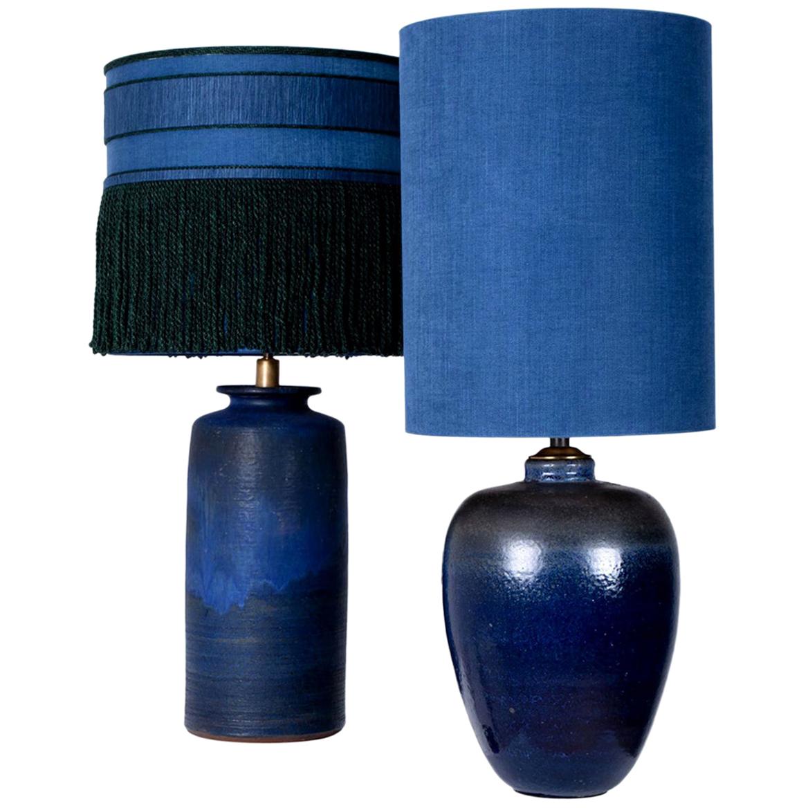 Pair of Extra Large Ceramic Table Lamps with Custom Made Lampshades, René Houben
