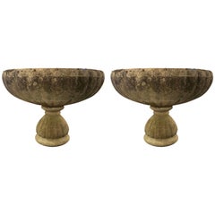 Campanile Design Pair of Extra Large Stone Garden Urns, England, 1920s