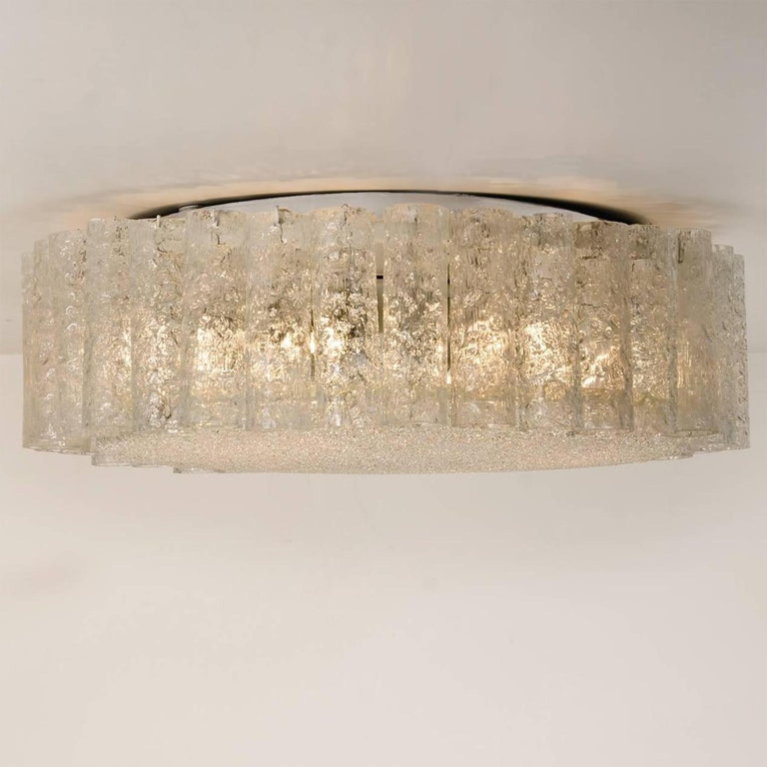 Mid-Century Modern Pair of Extra Large Doria Clear Flushmount Chandeliers, 1960 For Sale