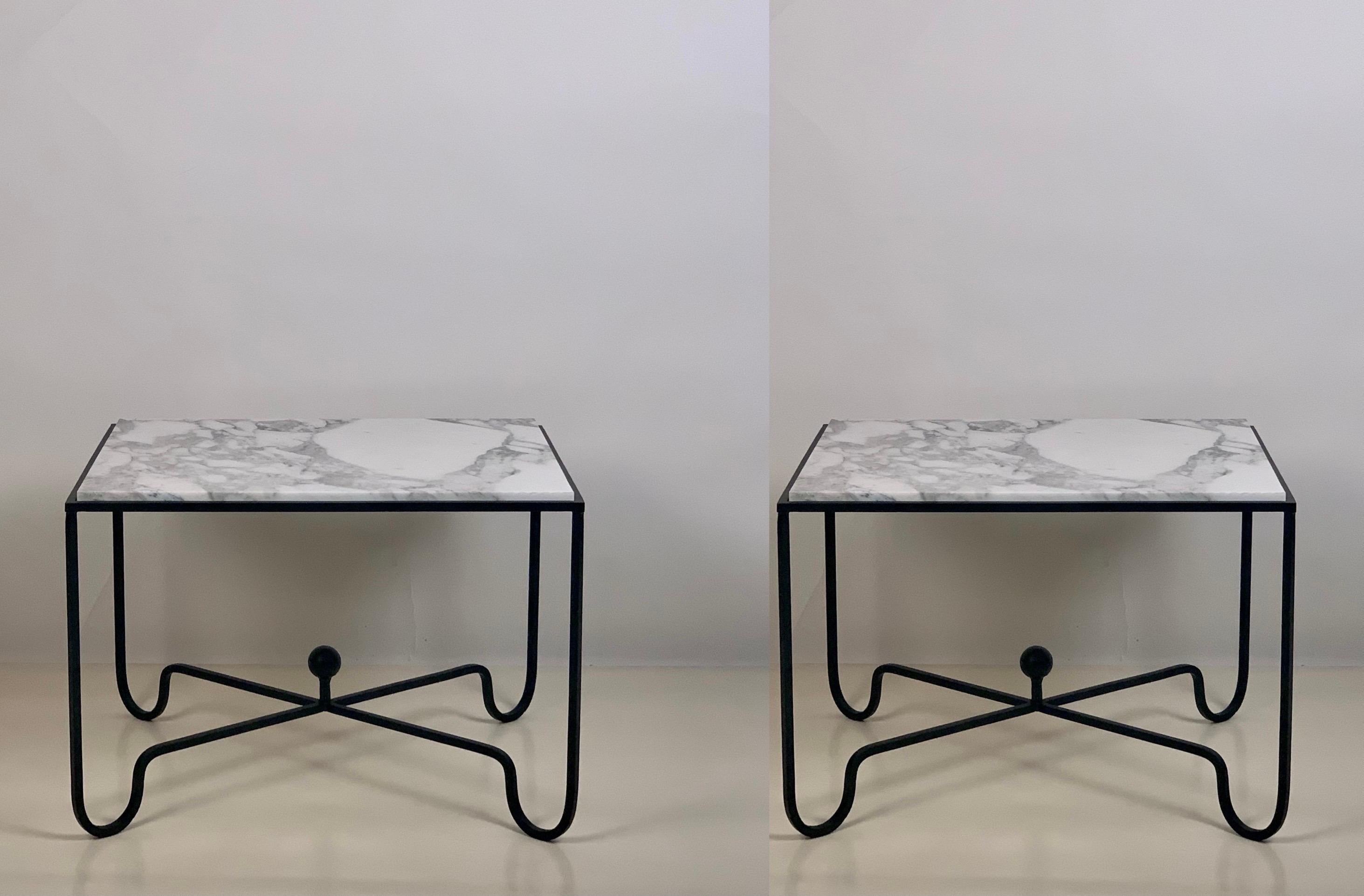 Pair of extra large 'Entretoise' Arabescato marble side or end tables by Design Frères.