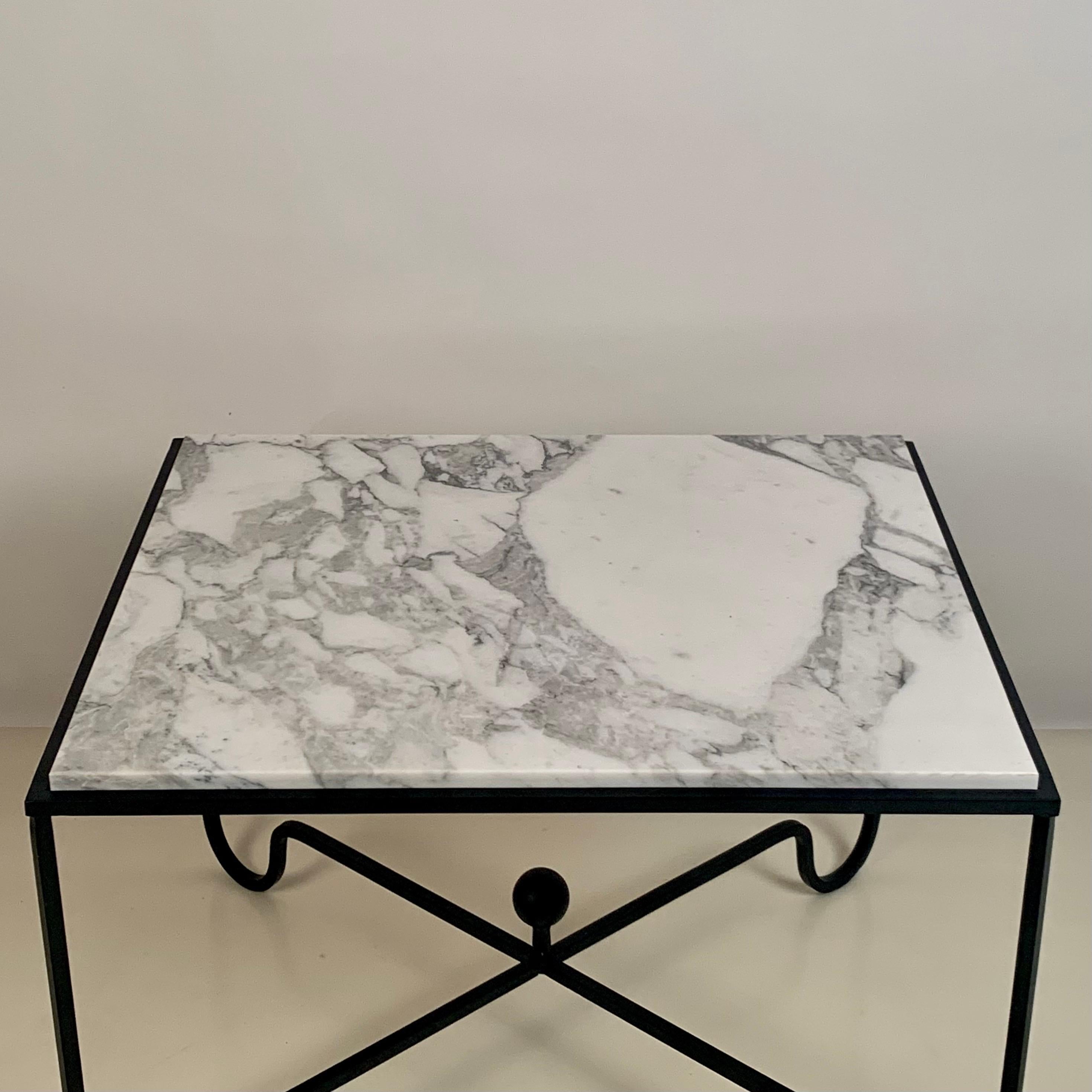 Painted Pair of Extra Large 'Entretoise' Arabescato Marble Side Tables by Design Frères For Sale