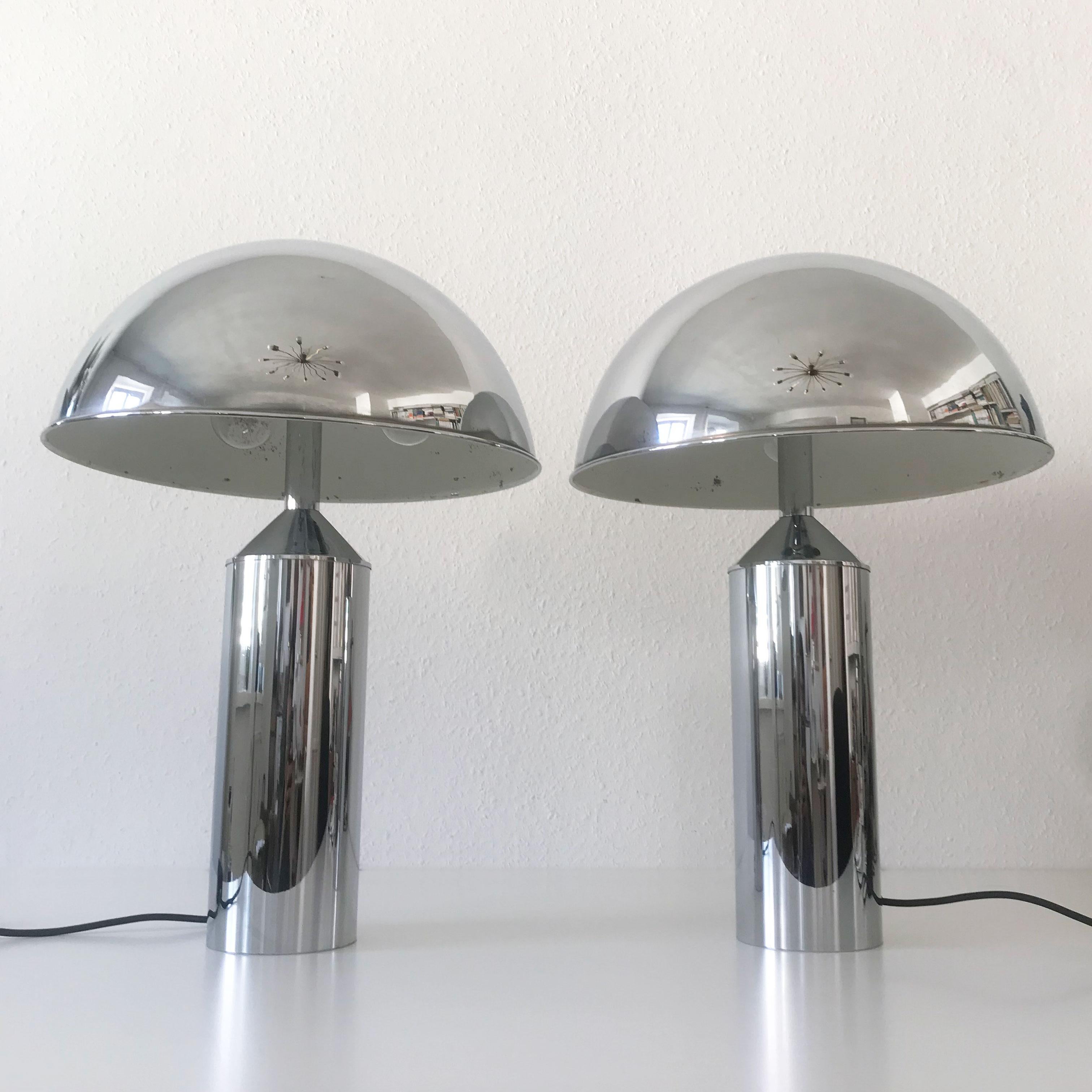 Chrome Pair of Extra Large Exceptional Mid-Century Modern Table Lamps by WKR, Germany