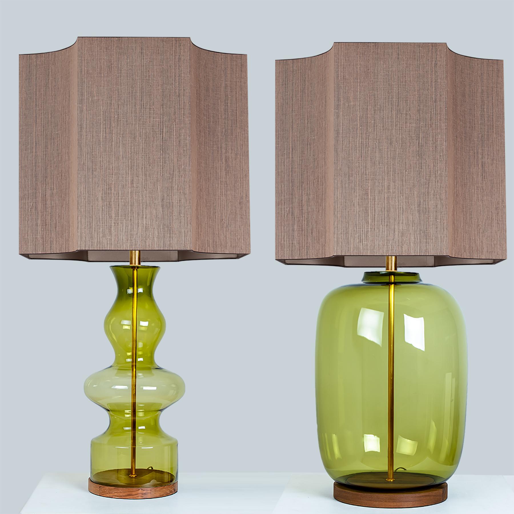 Pair of Extra Large Glass Shaped Table Lamp with Custom Made Silk Lamp R Houben For Sale 2