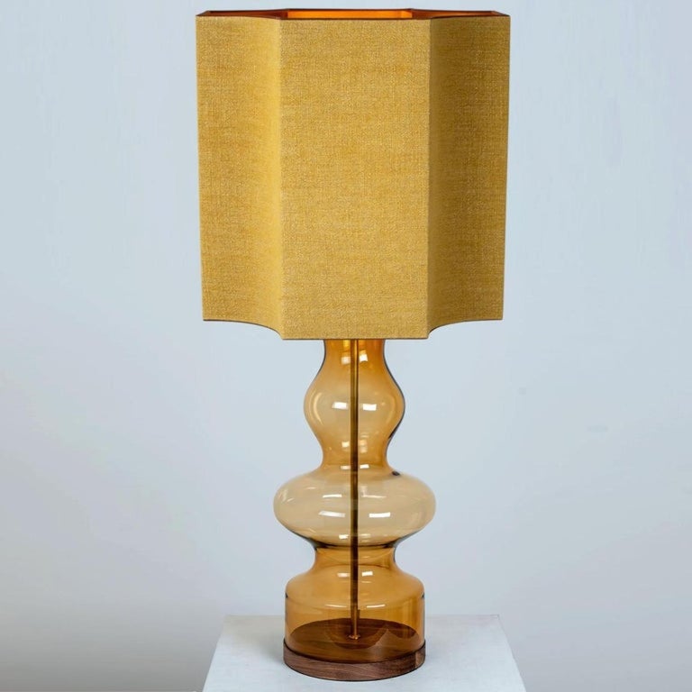 Pair of Extra Large Glass Shaped Table Lamp with Custom Made Silk Lamp R Houben For Sale at 1stDibs