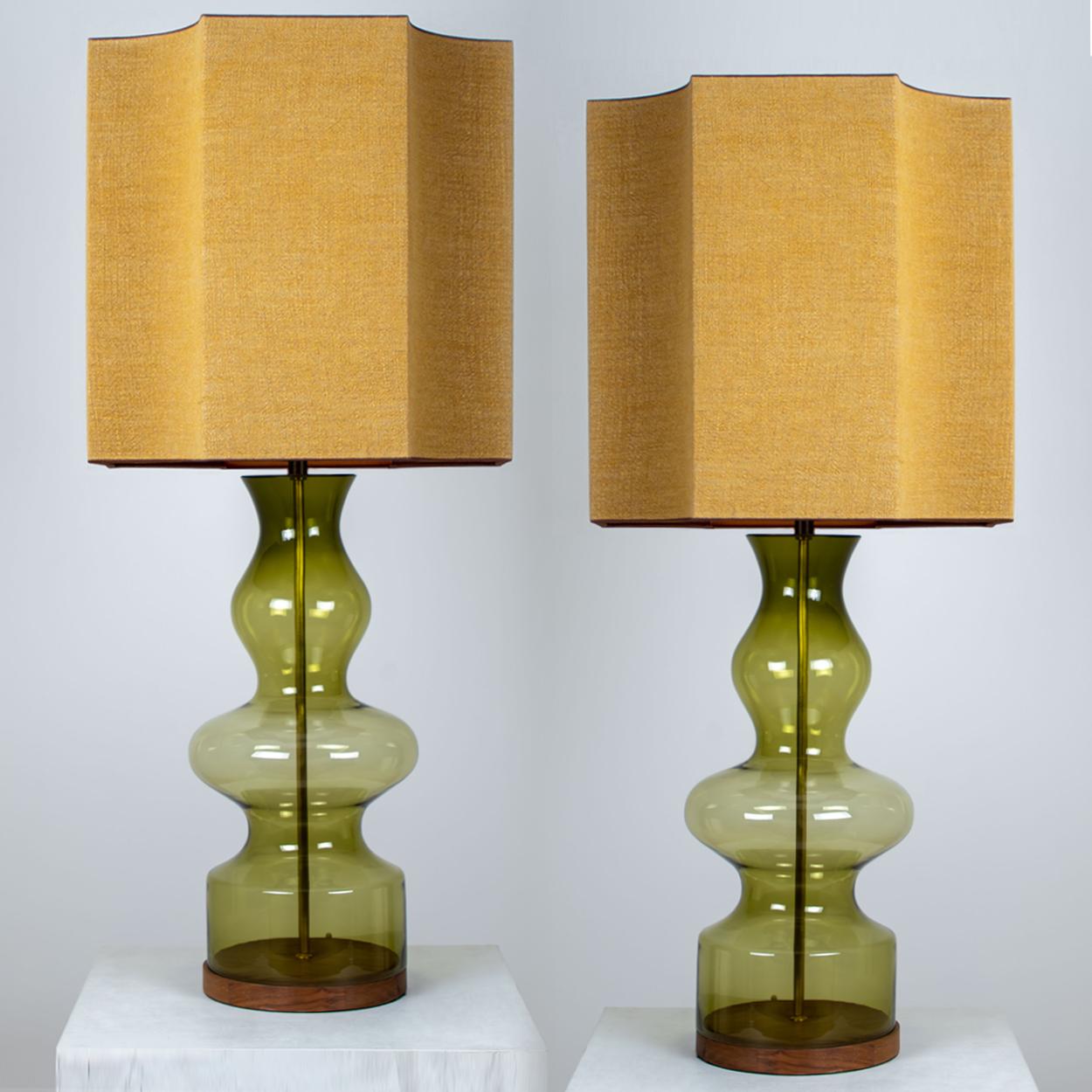 Pair of Extra Large Glass Shaped Table Lamp with Custom Made Silk Lamp R Houben For Sale 4