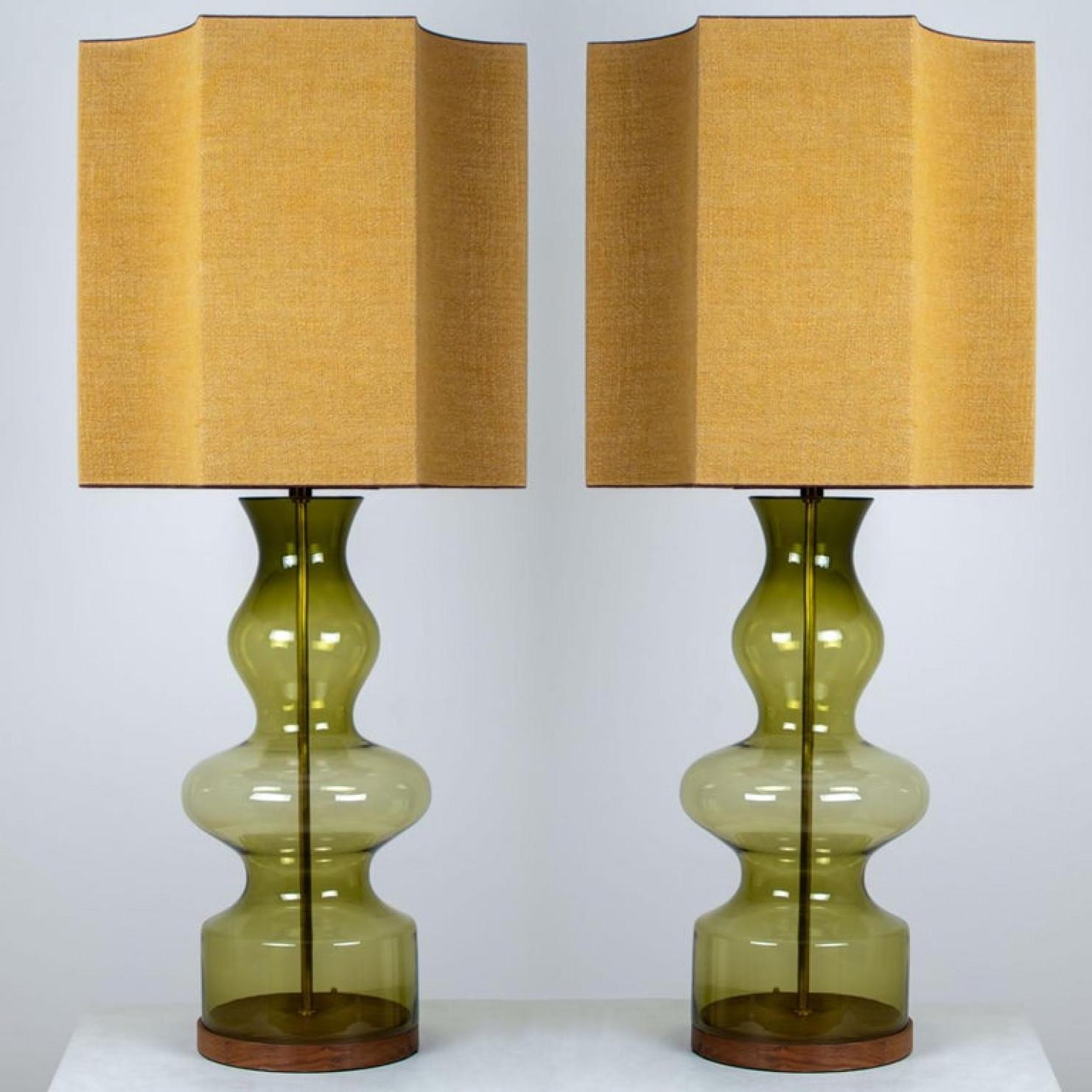 Pair of Extra Large Glass Shaped Table Lamp with Custom Made Silk Lamp R Houben 7