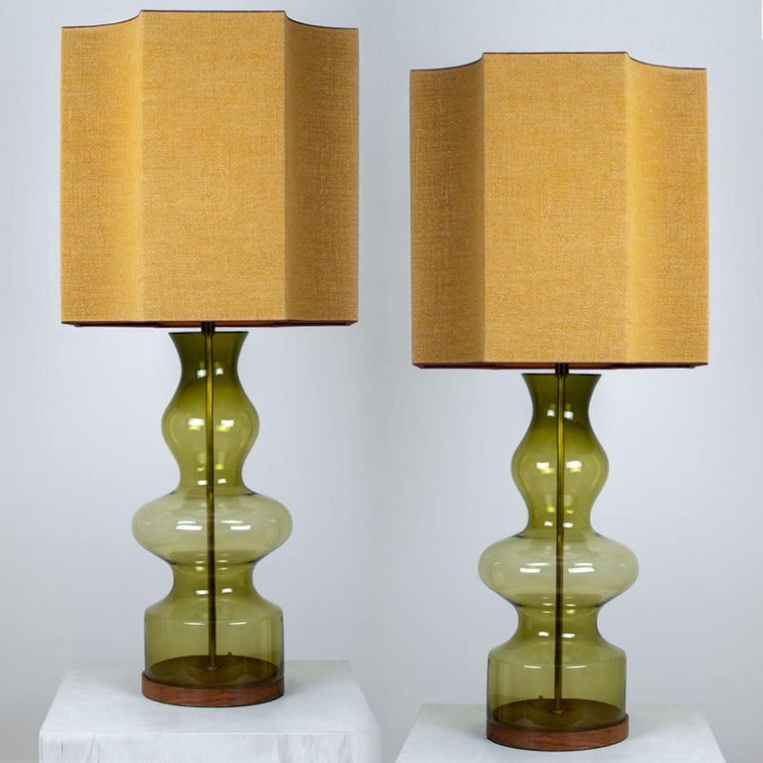 Pair of Extra Large Glass Shaped Table Lamp with Custom Made Silk Lamp R Houben For Sale 9