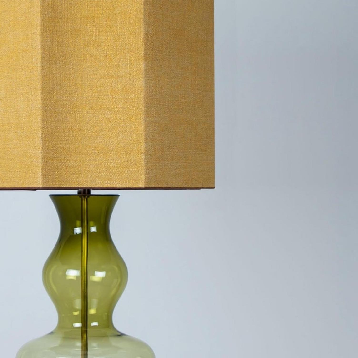 Adam Style Pair of Extra Large Glass Shaped Table Lamp with Custom Made Silk Lamp R Houben
