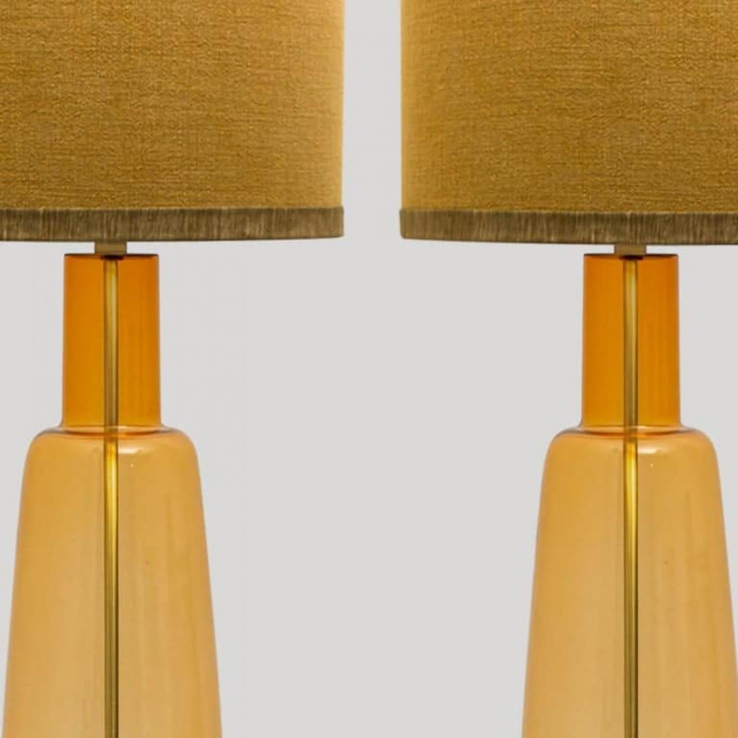 Adam Style Pair of Extra Large Glass Shaped Table Lamp with Custom Made Silk Lamp R Houben For Sale