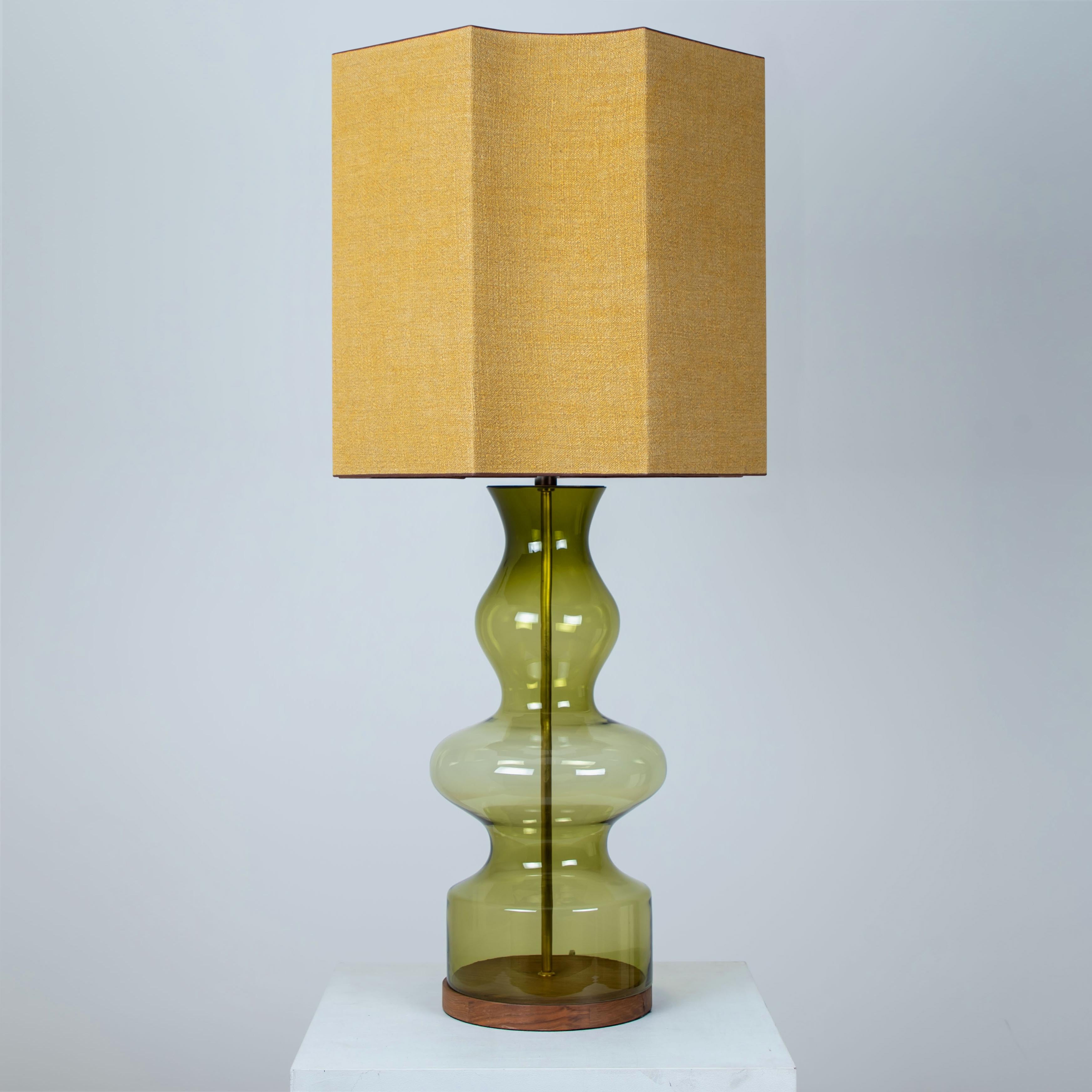 Brass Pair of Extra Large Glass Shaped Table Lamp with Custom Made Silk Lamp R Houben