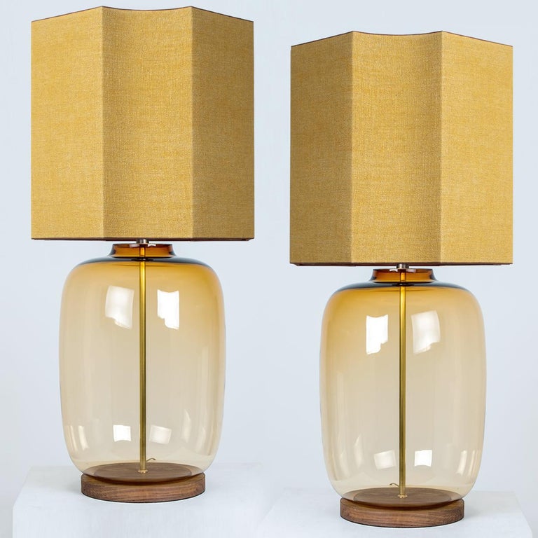 Pair of Extra Large Glass Shaped Table Lamp with Custom Made Silk Lamp ...